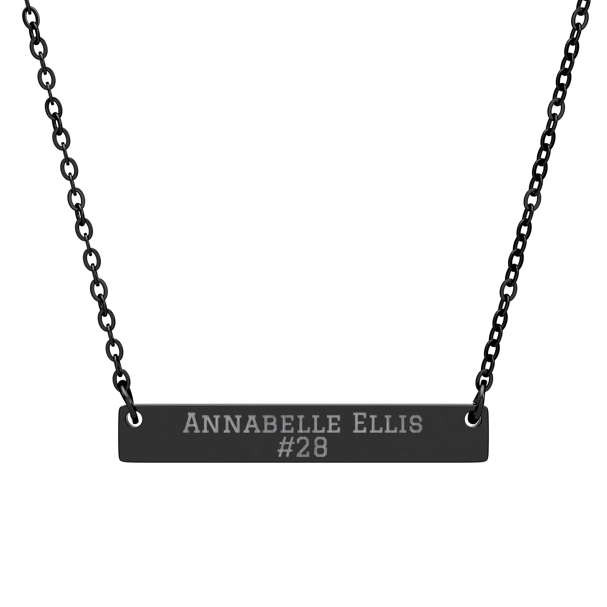 Engraved Bar Necklace — Name & Number in Black