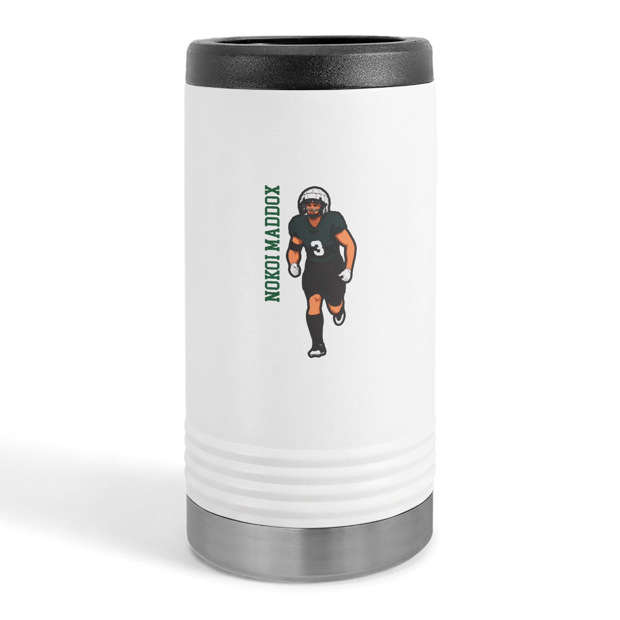Slim Stainless Can Cooler — character_name_vertical in White