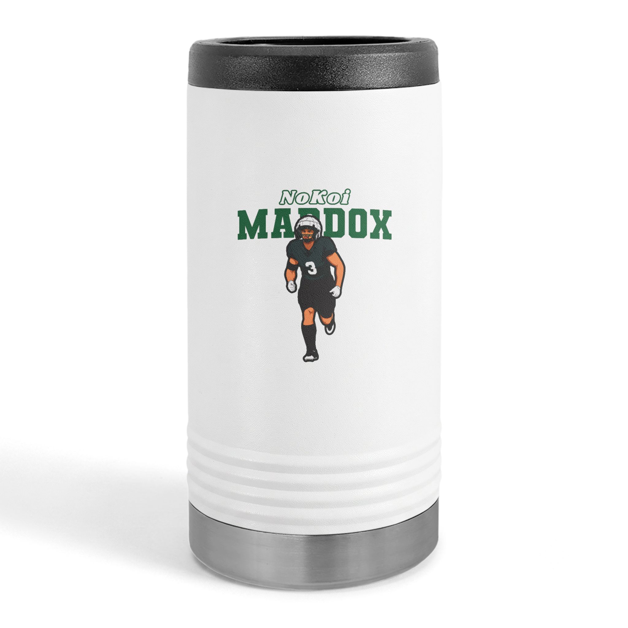 Slim Stainless Can Cooler — character_name_arch in White