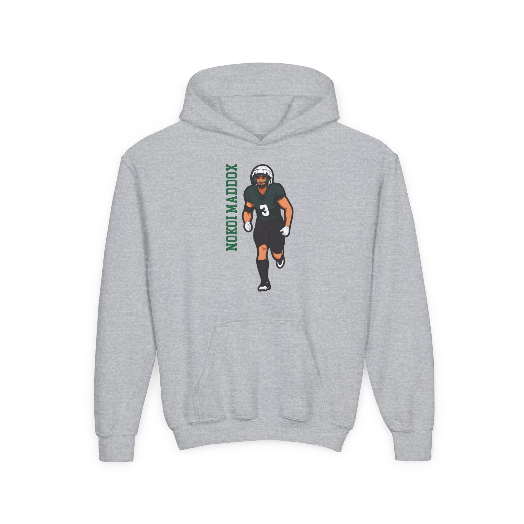 Youth Hoodie — character_name_vertical in Grey