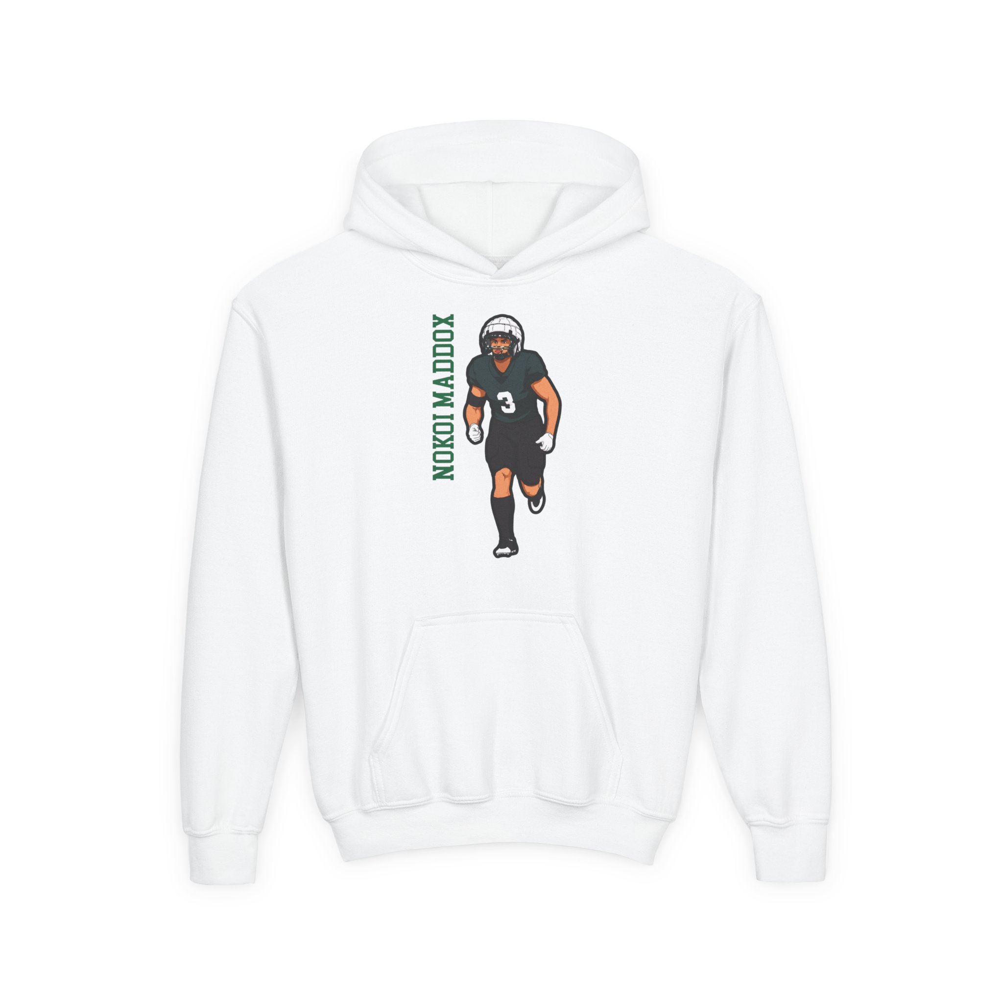 Youth Hoodie — character_name_vertical in White