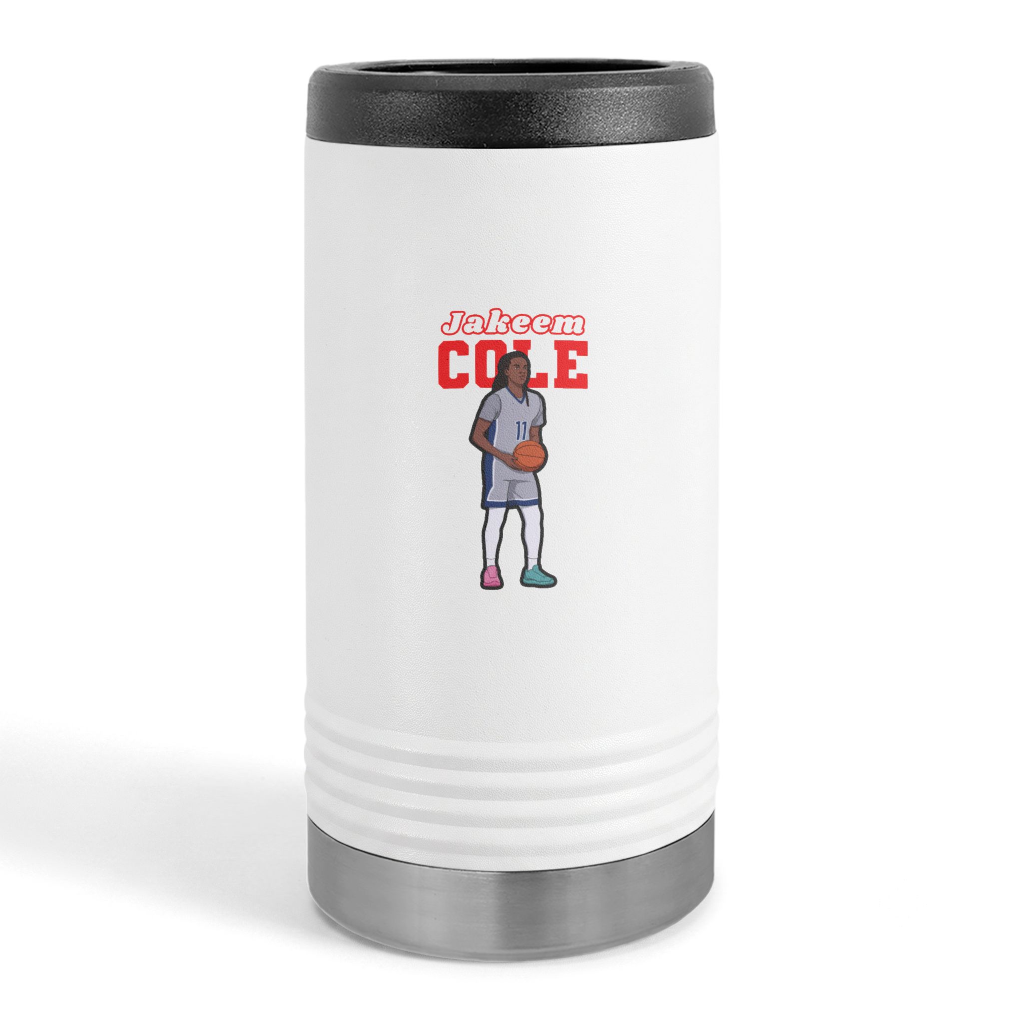 Slim Stainless Can Cooler — character_name_arch in White