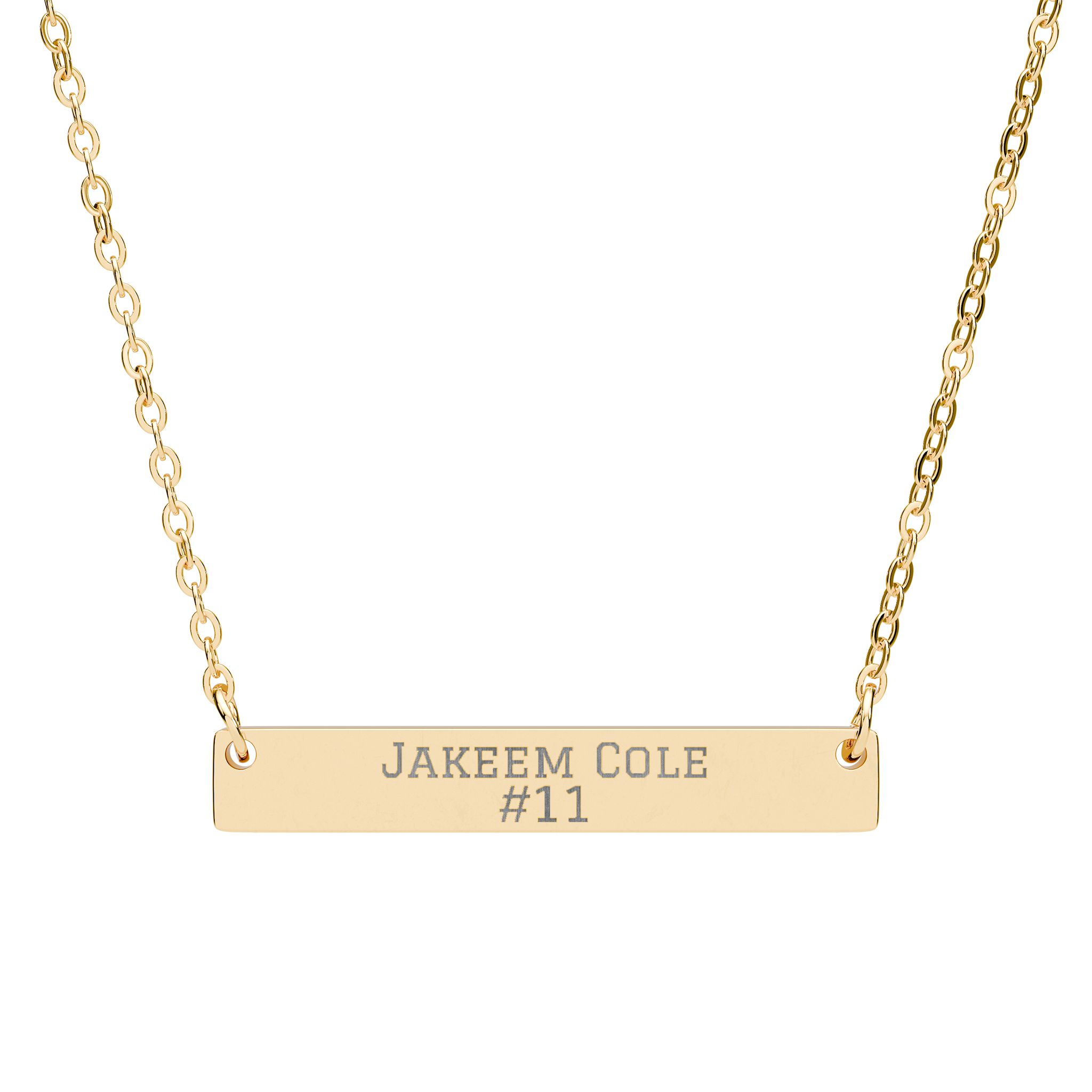 Engraved Bar Necklace — Name & Number in Gold