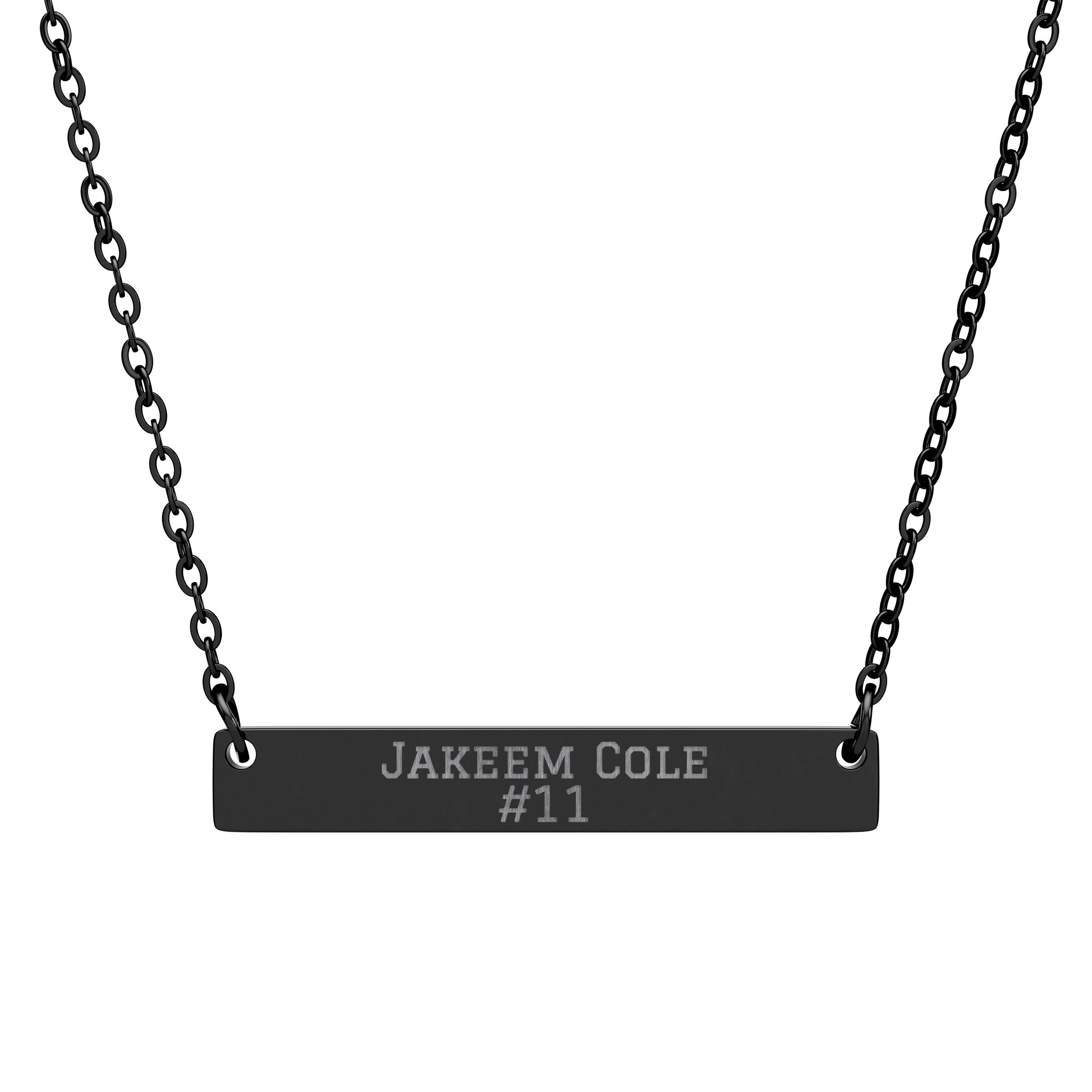 Engraved Bar Necklace — Name & Number in Black