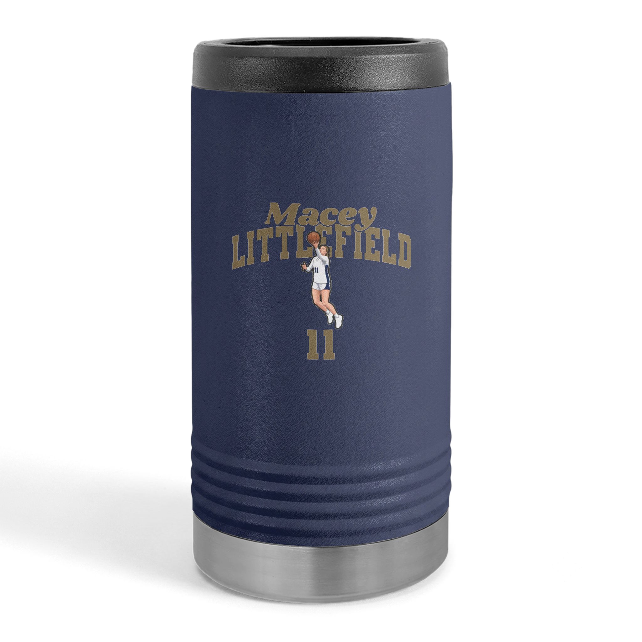 Slim Stainless Can Cooler — character_signature_arch in Navy