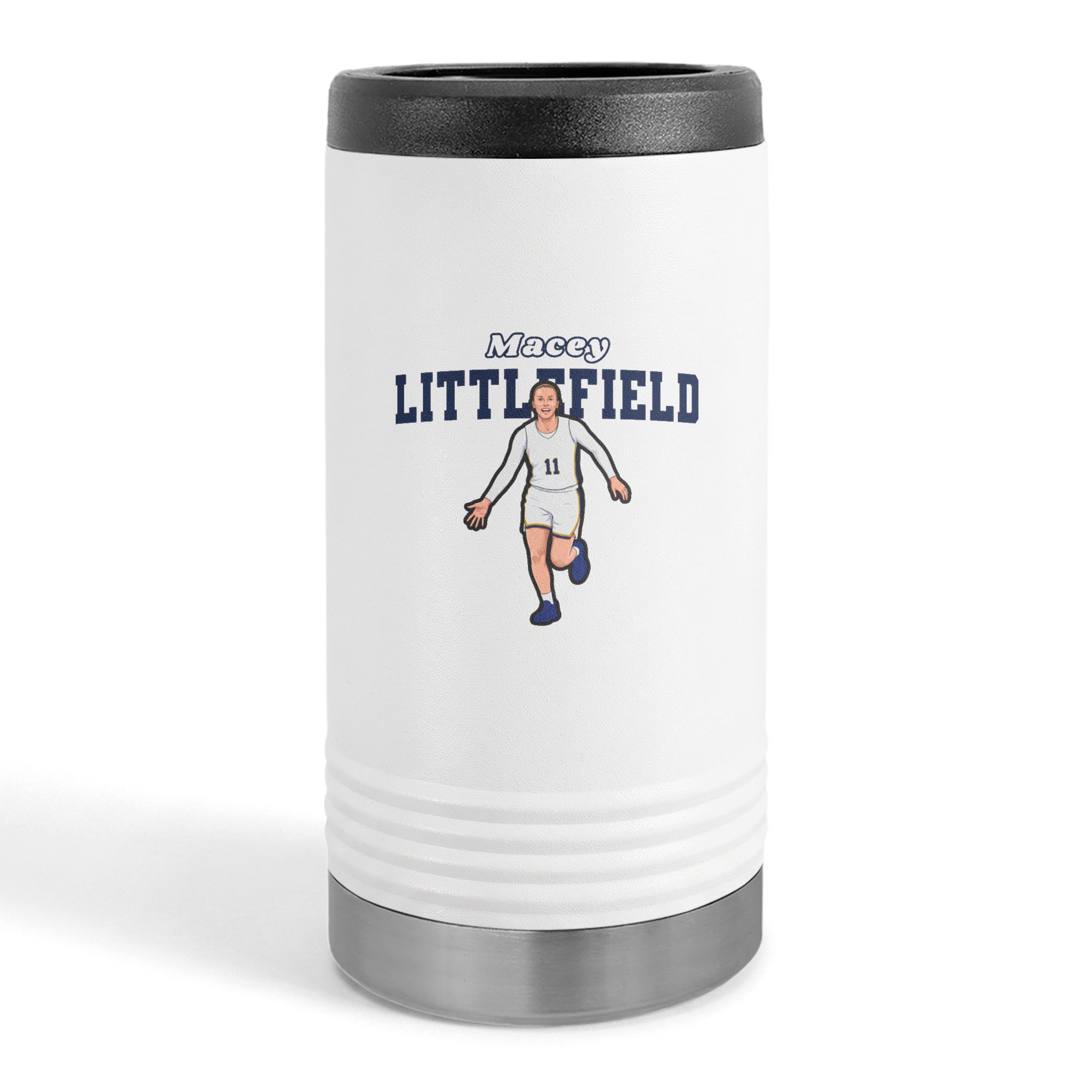 Slim Stainless Can Cooler — character_name_arch in White