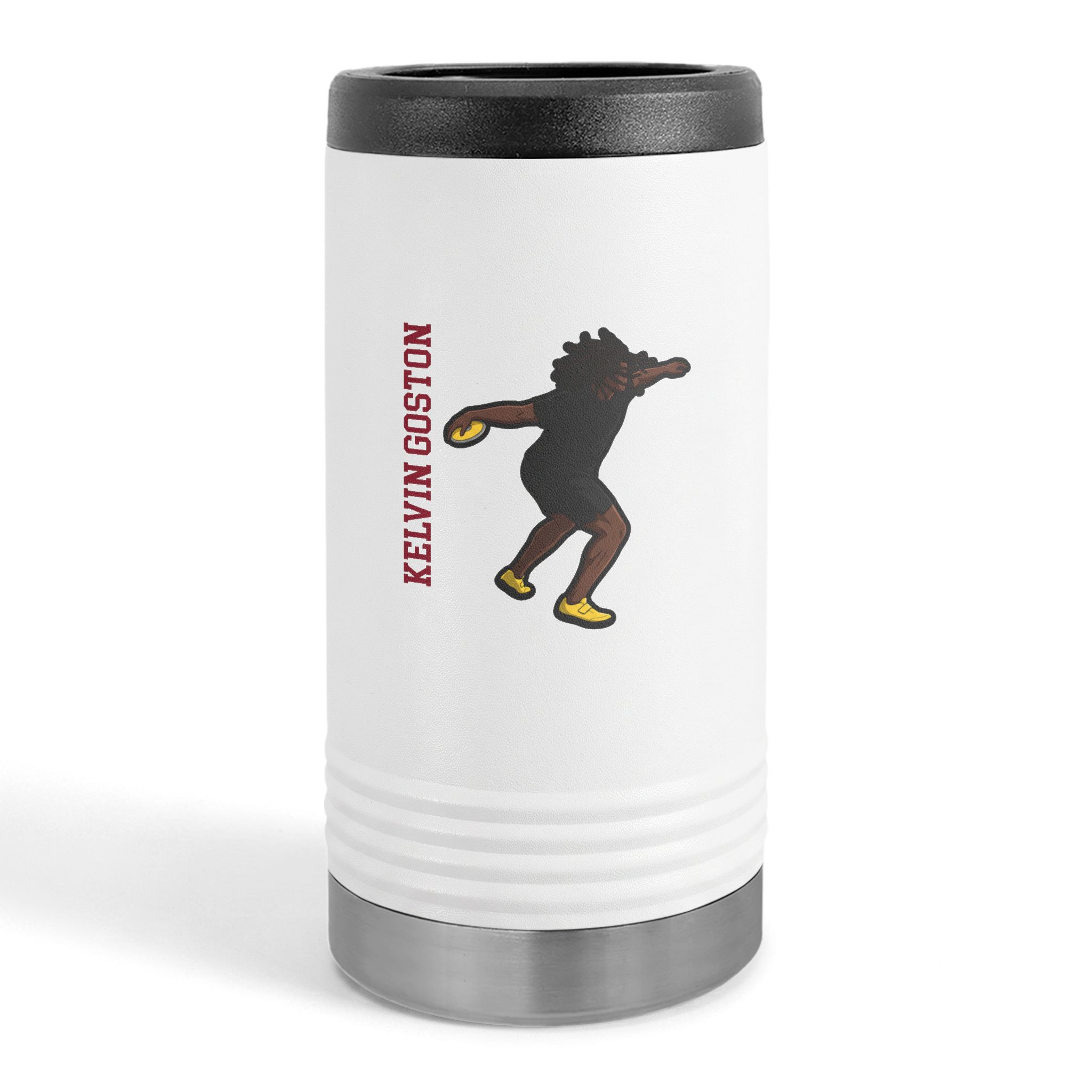 Slim Stainless Can Cooler — character_name_vertical in White