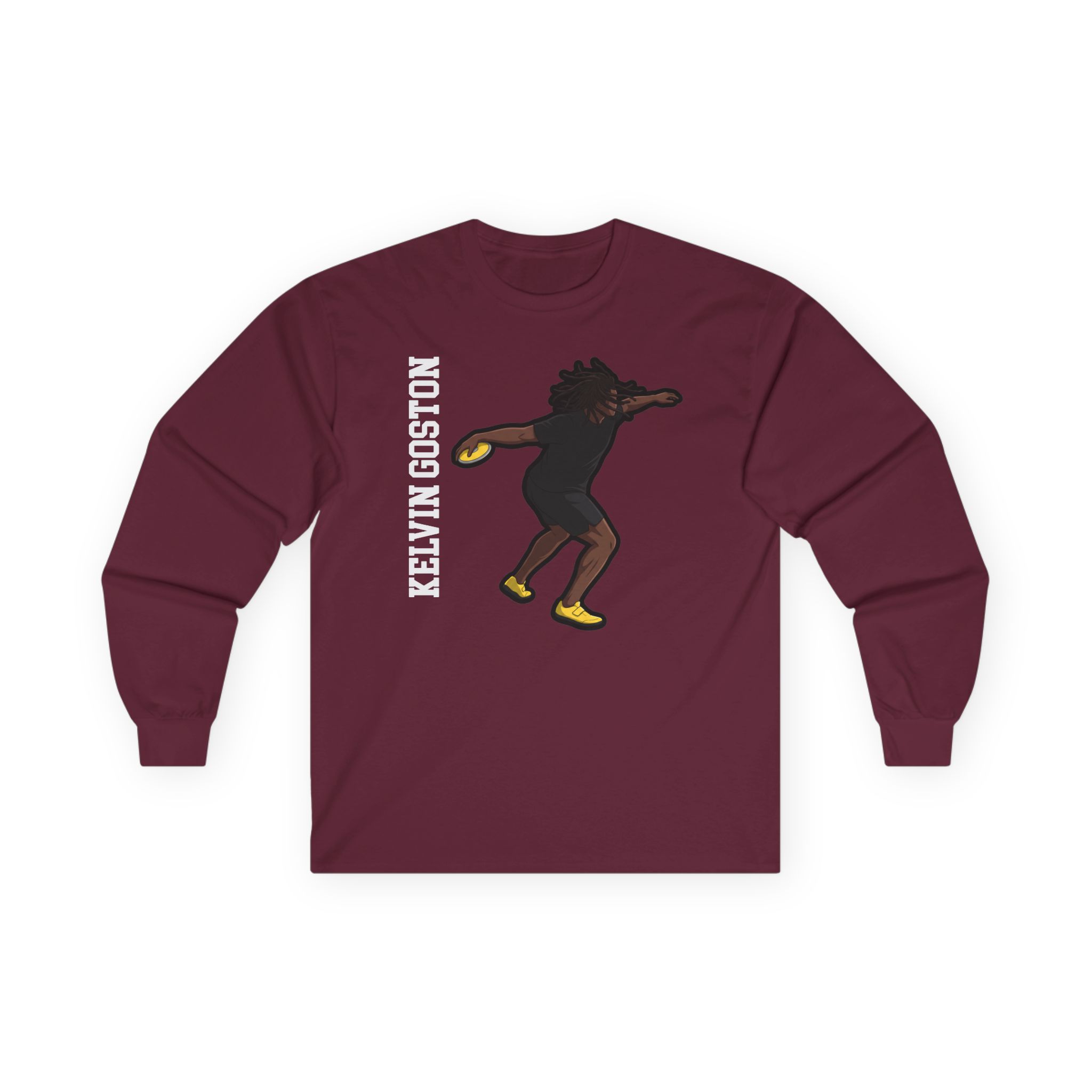 Long Sleeve Tee — character_name_vertical in Maroon