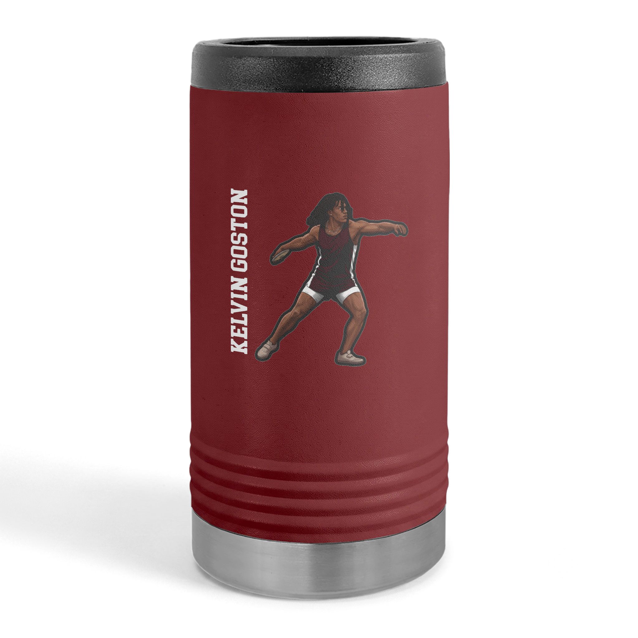 Slim Stainless Can Cooler — character_name_vertical in Maroon