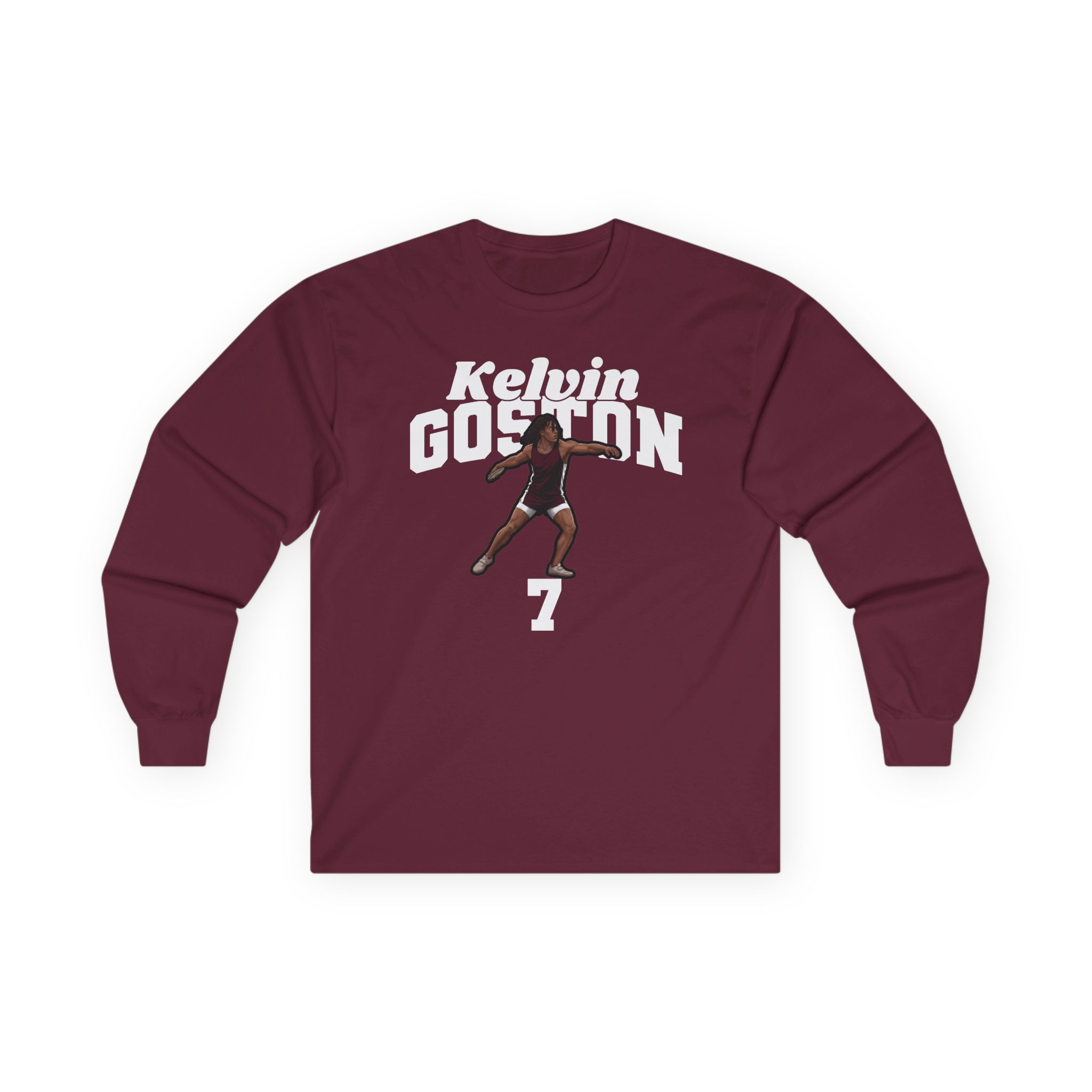 Long Sleeve Tee — character_signature_arch in Maroon