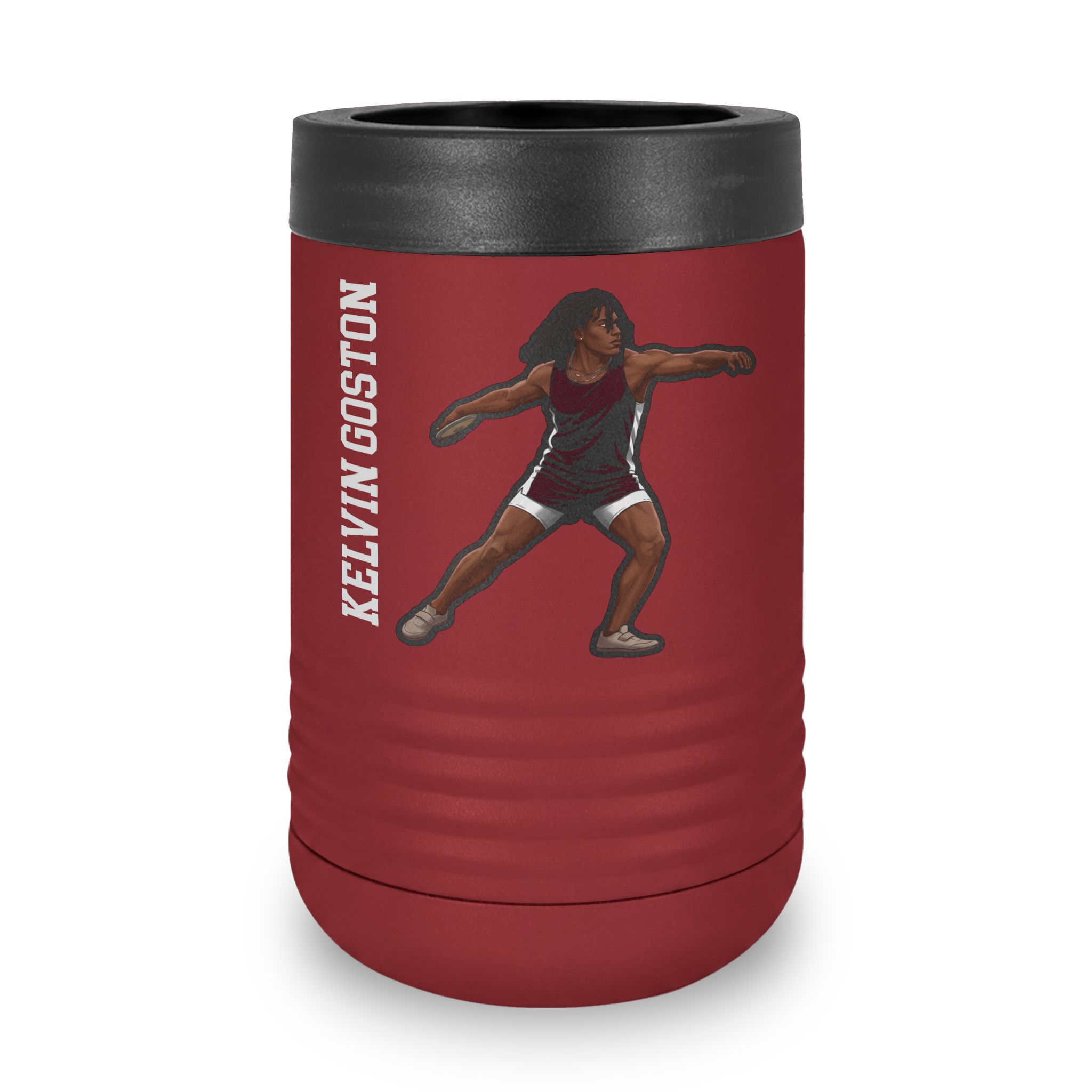 Stainless Can Cooler — character_name_vertical in Maroon