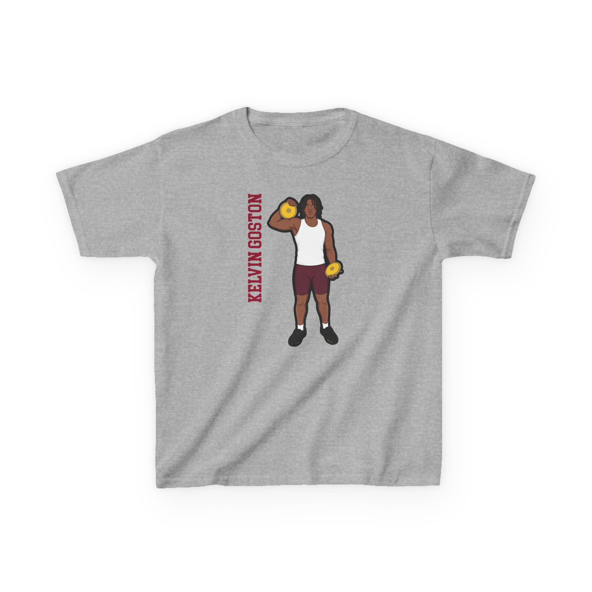 Youth Tee — character_name_vertical in Grey