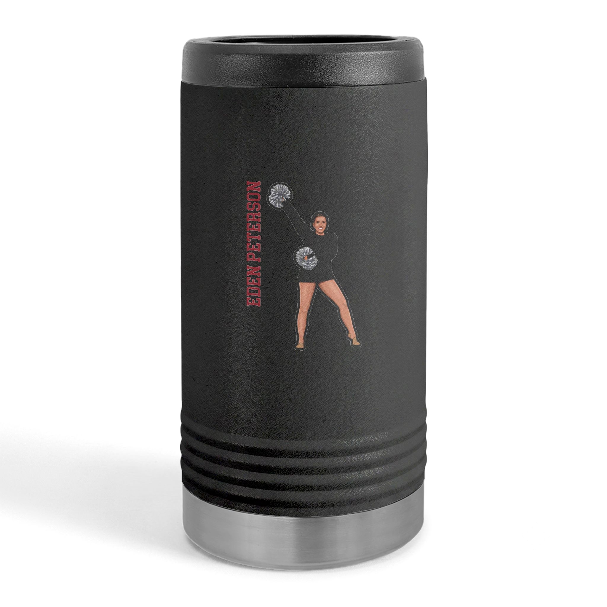 Slim Stainless Can Cooler — character_name_vertical in Black