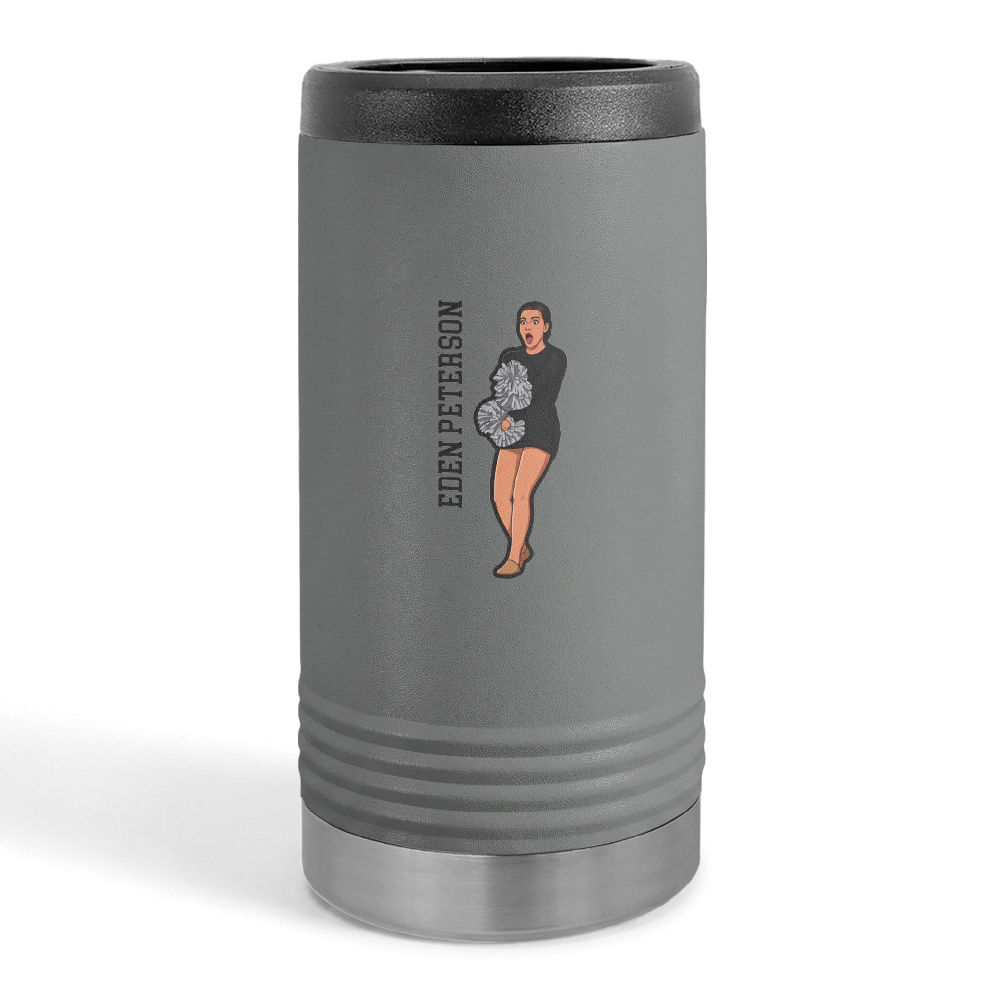 Slim Stainless Can Cooler — character_name_vertical in Grey