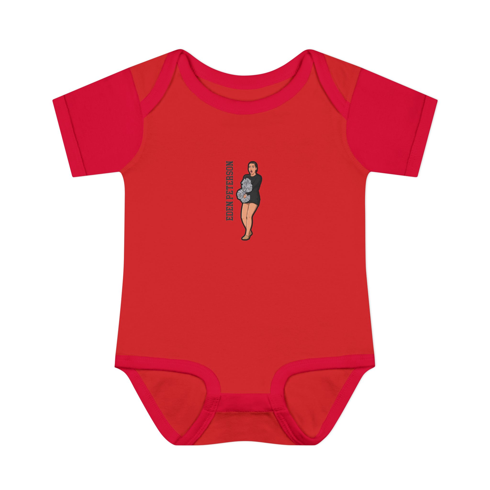 Baby Onesie — character_name_vertical in Red