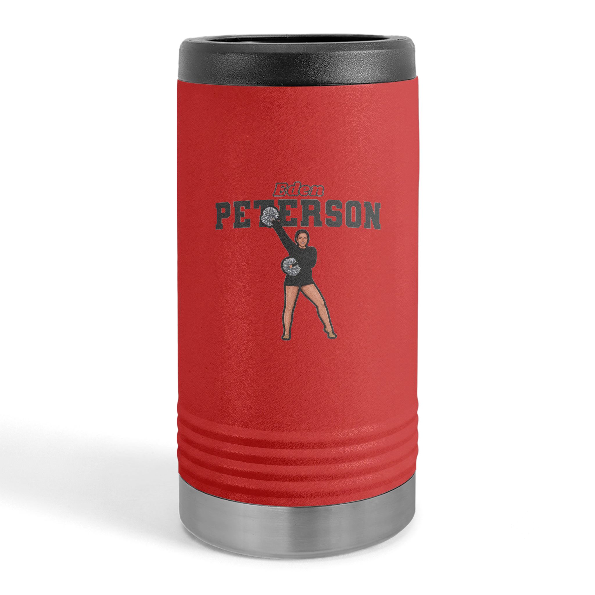 Slim Stainless Can Cooler — character_name_arch in Red