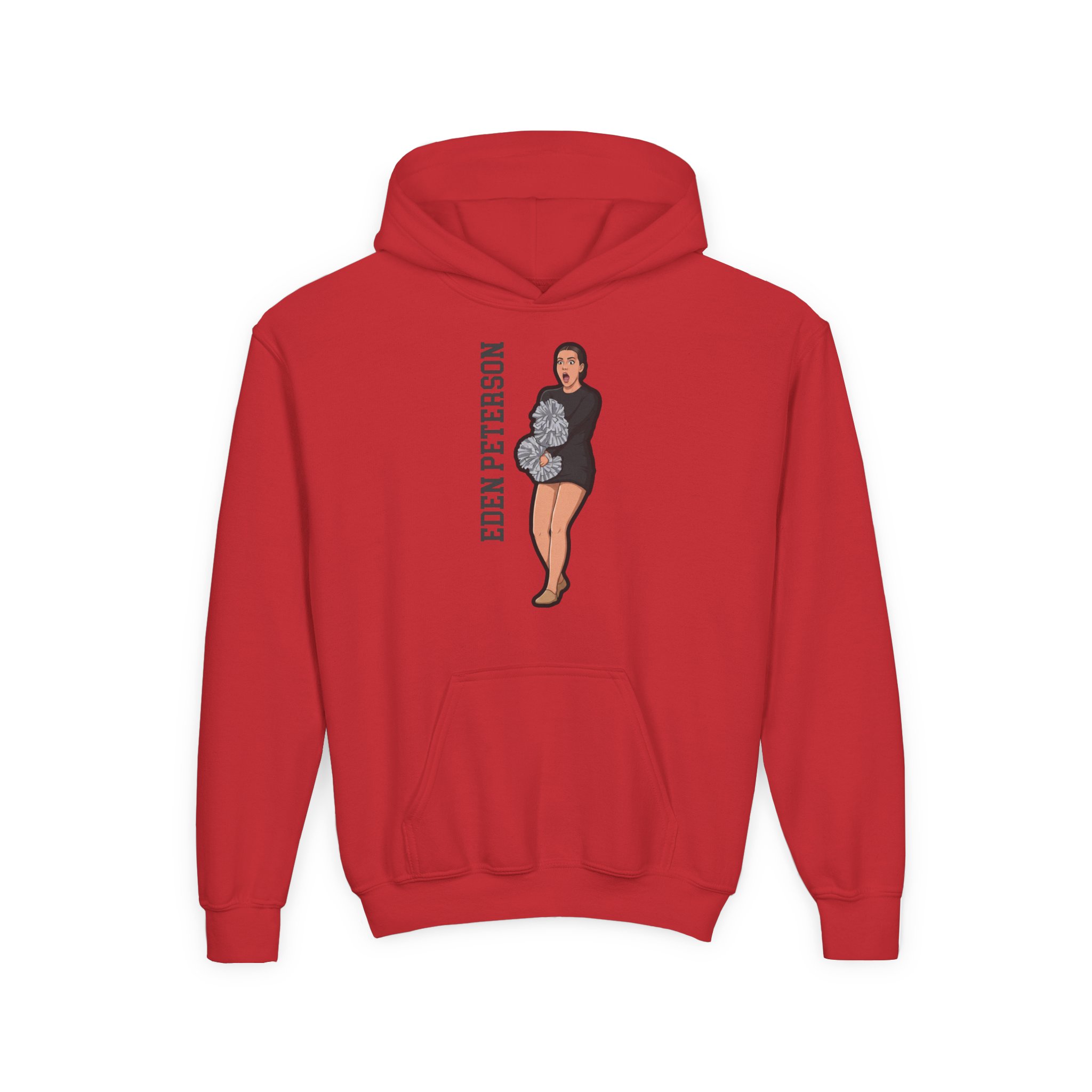 Youth Hoodie — character_name_vertical in Red