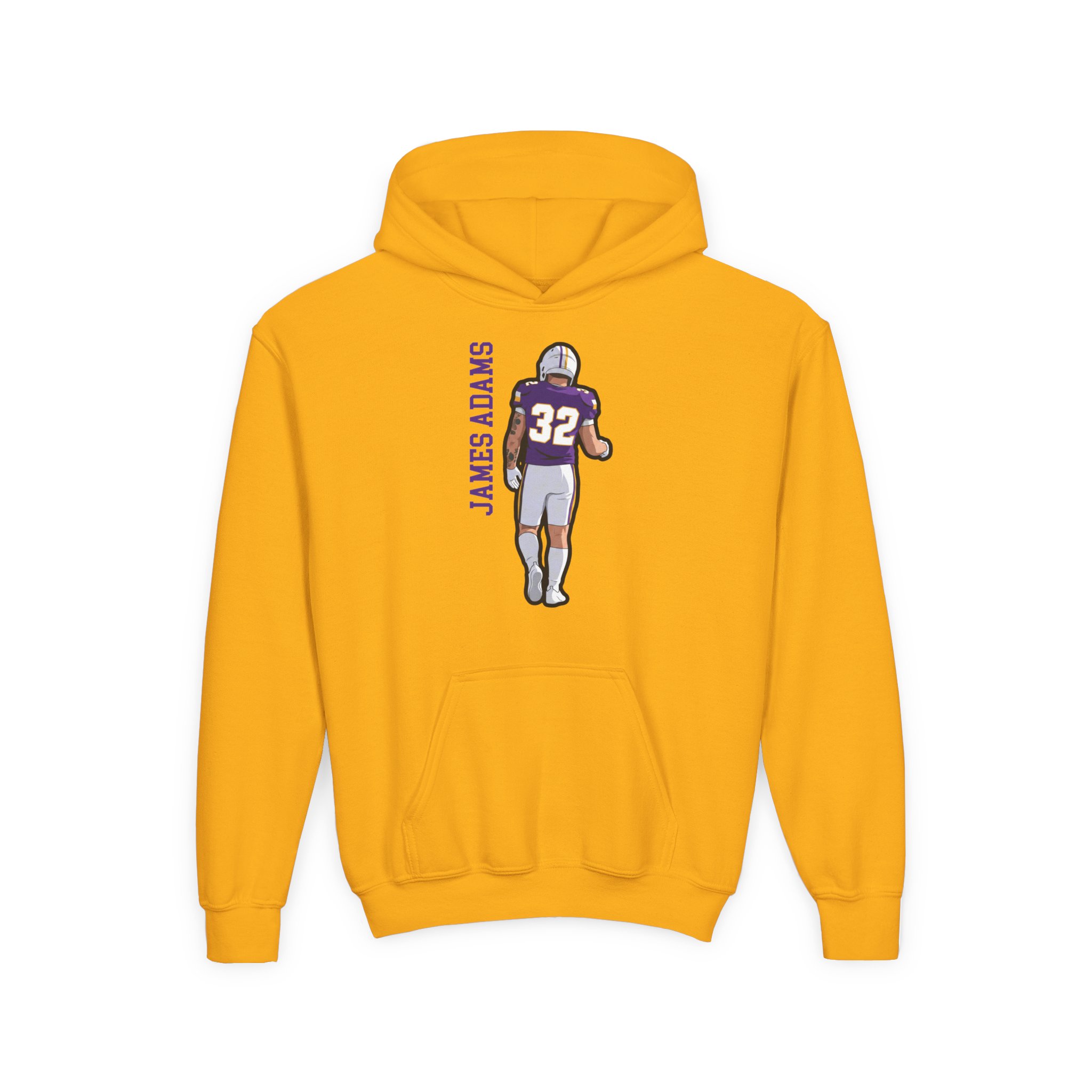 Youth Hoodie — character_name_vertical in Gold