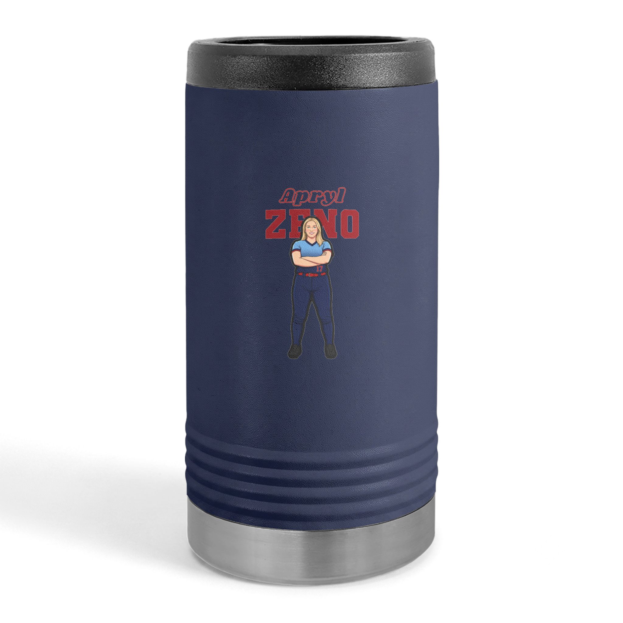 Slim Stainless Can Cooler — character_name_arch in Navy