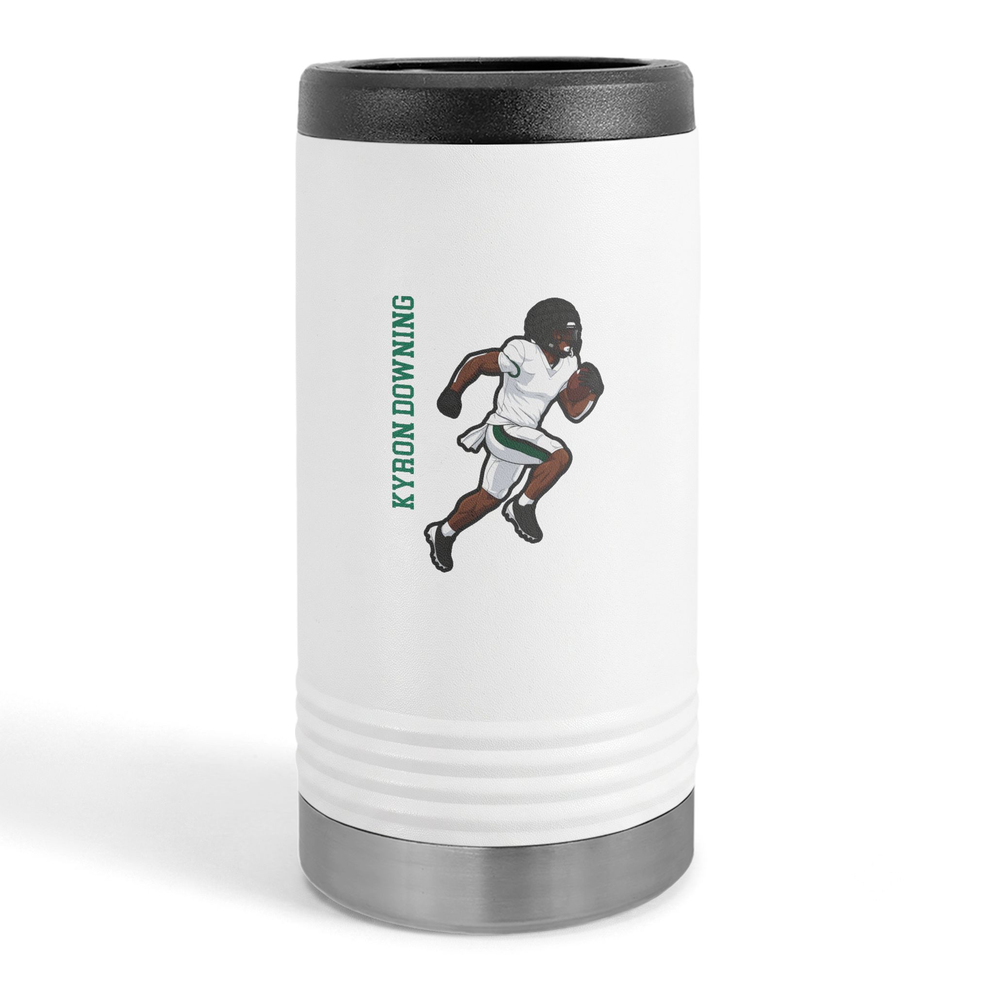 Slim Stainless Can Cooler — character_name_vertical in White