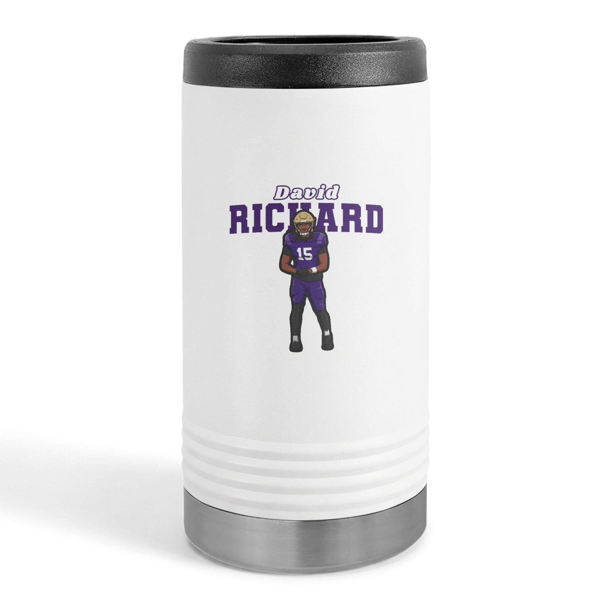 Slim Stainless Can Cooler — character_name_arch in White