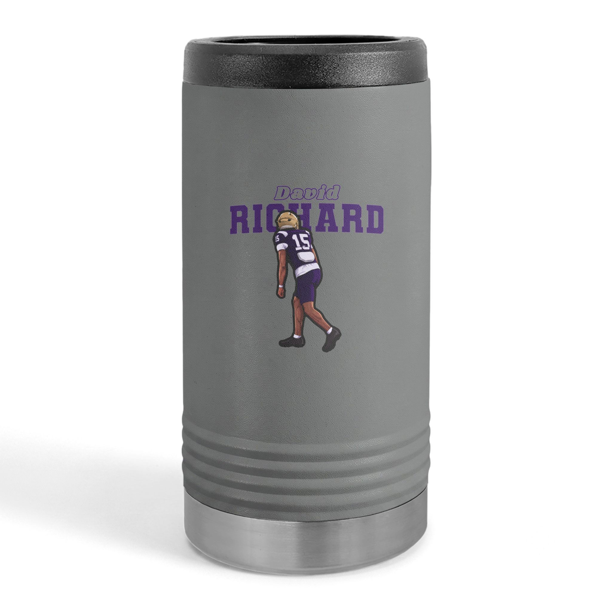 Slim Stainless Can Cooler — character_name_arch in Grey