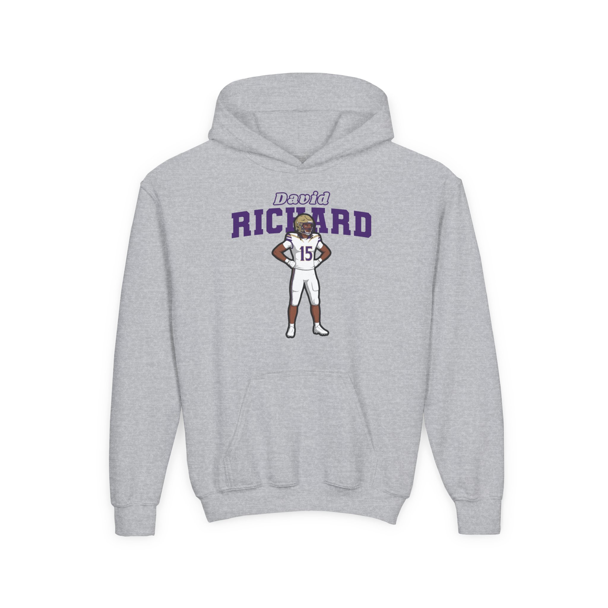Youth Hoodie — character_name_arch in Grey