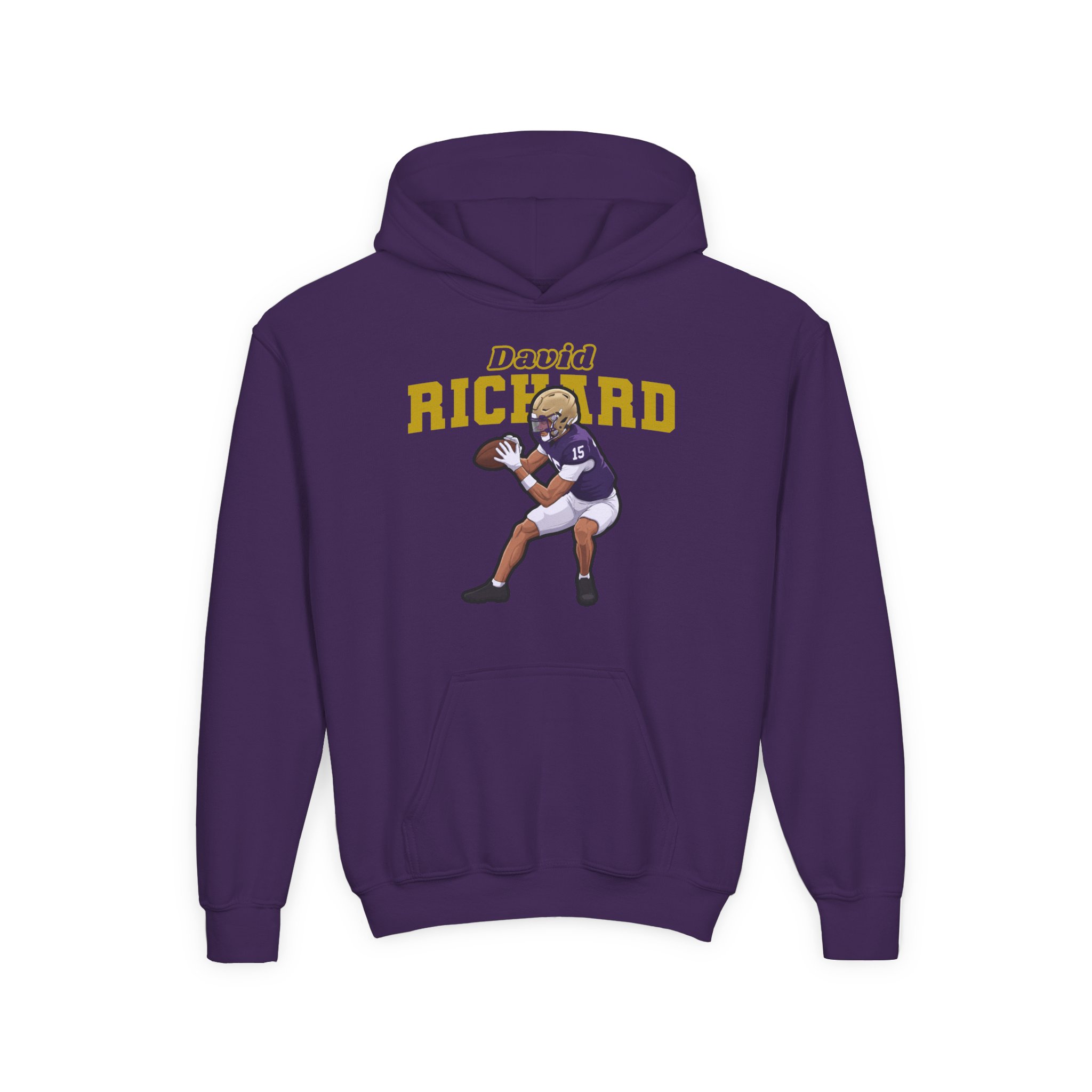 Youth Hoodie — character_name_arch in Purple