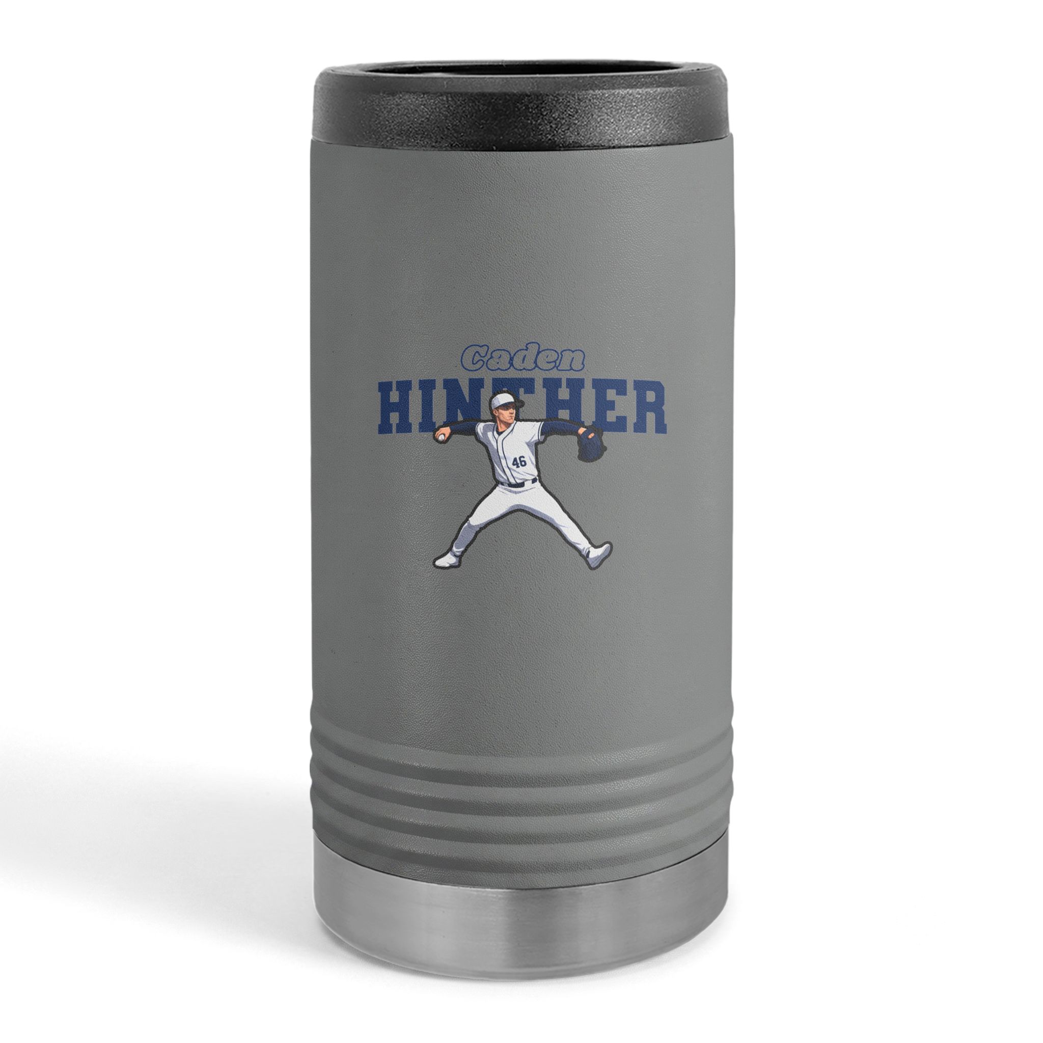 Slim Stainless Can Cooler — character_name_arch in Grey