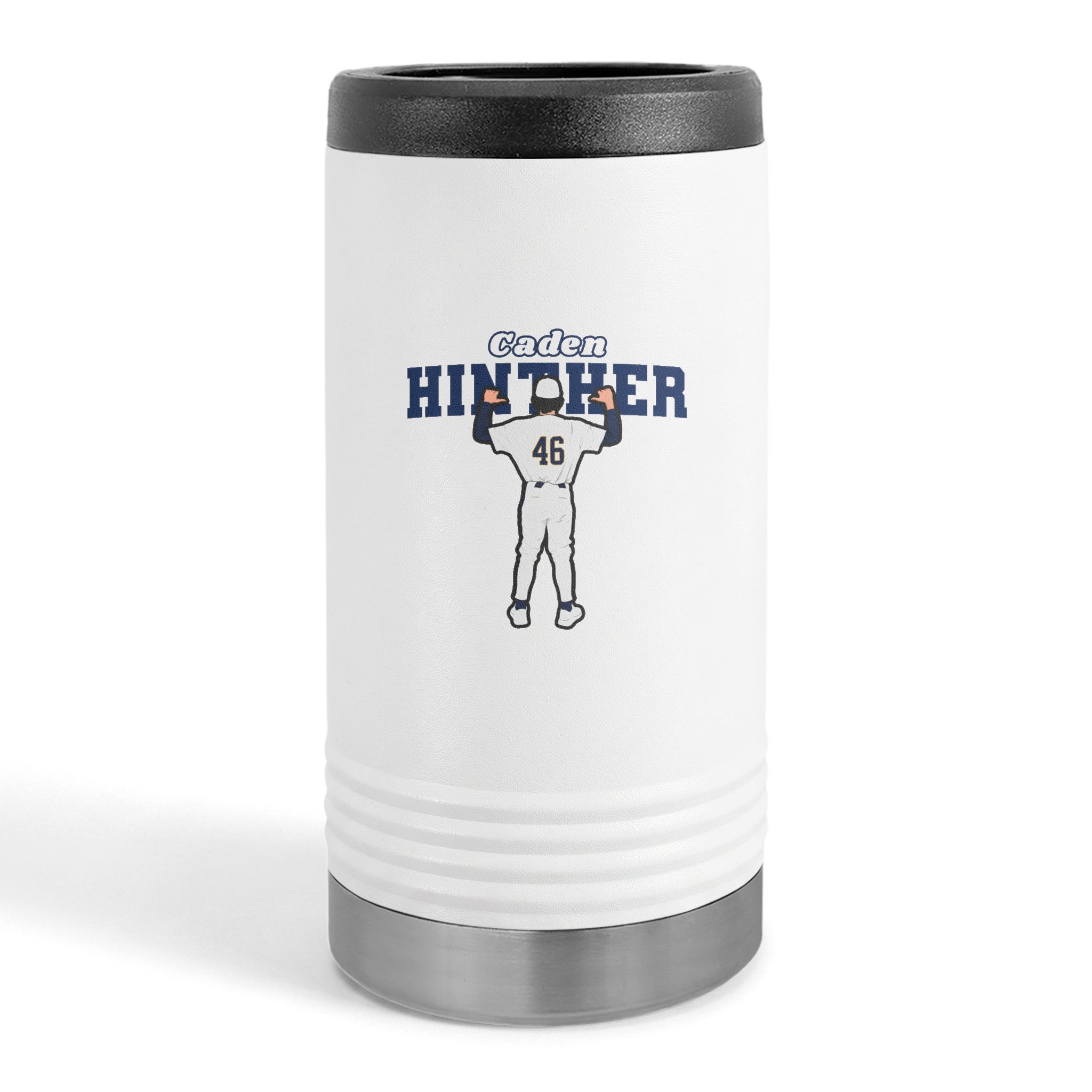 Slim Stainless Can Cooler — character_name_arch in White