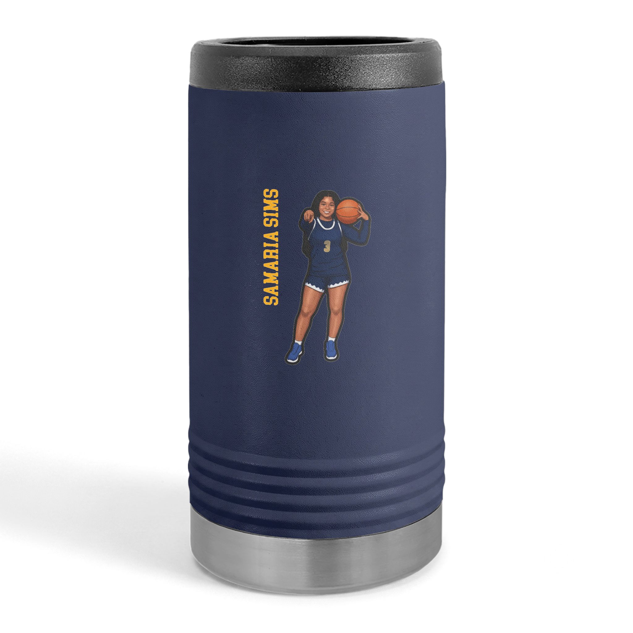 Slim Stainless Can Cooler — character_name_vertical in Navy