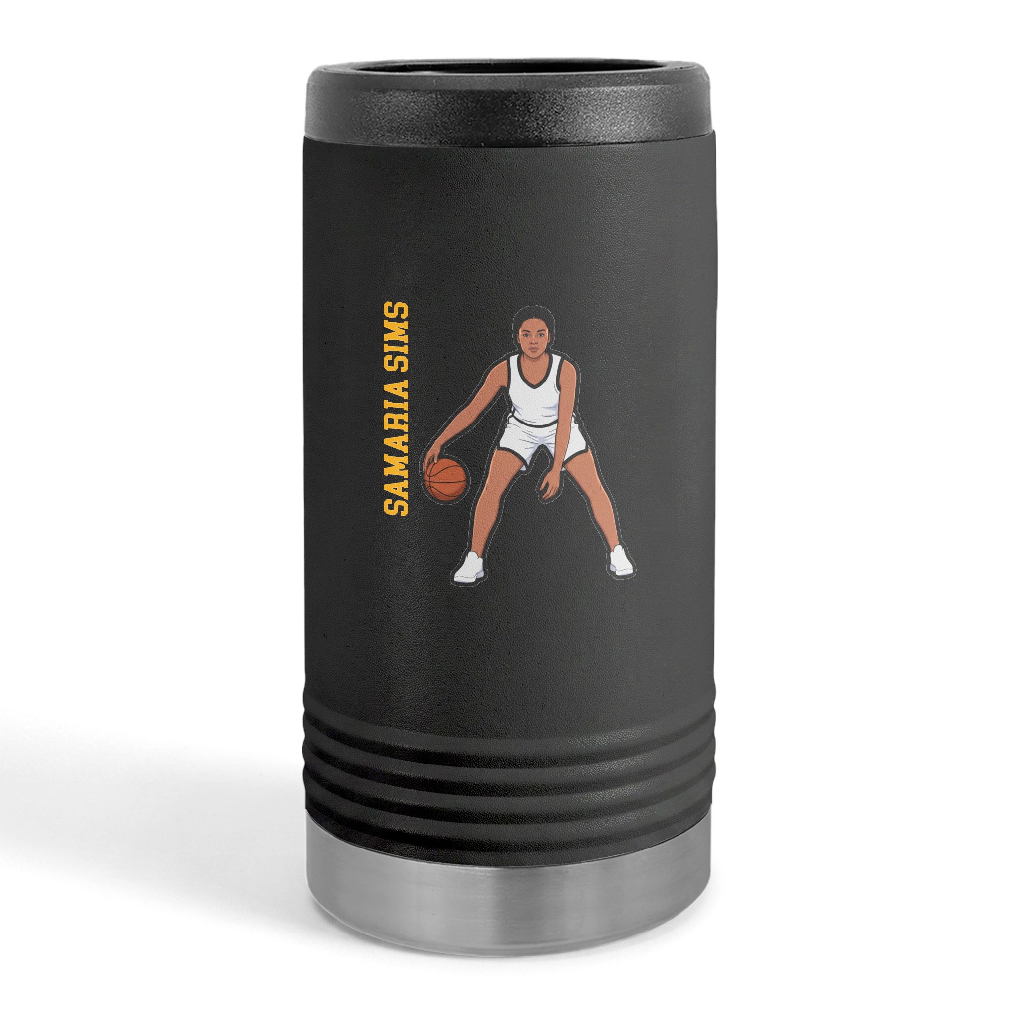 Slim Stainless Can Cooler — character_name_vertical in Black