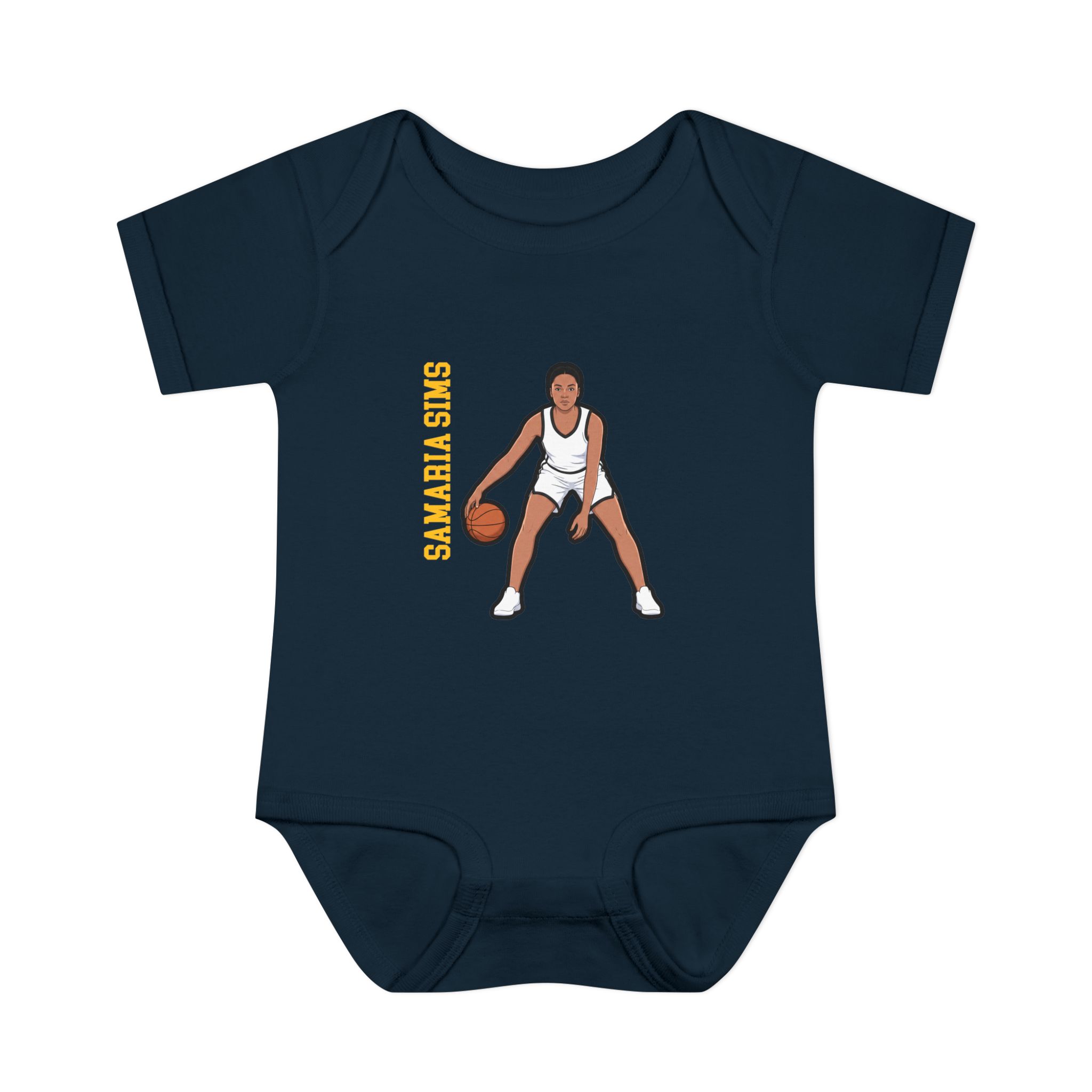 Baby Onesie — character_name_vertical in Navy