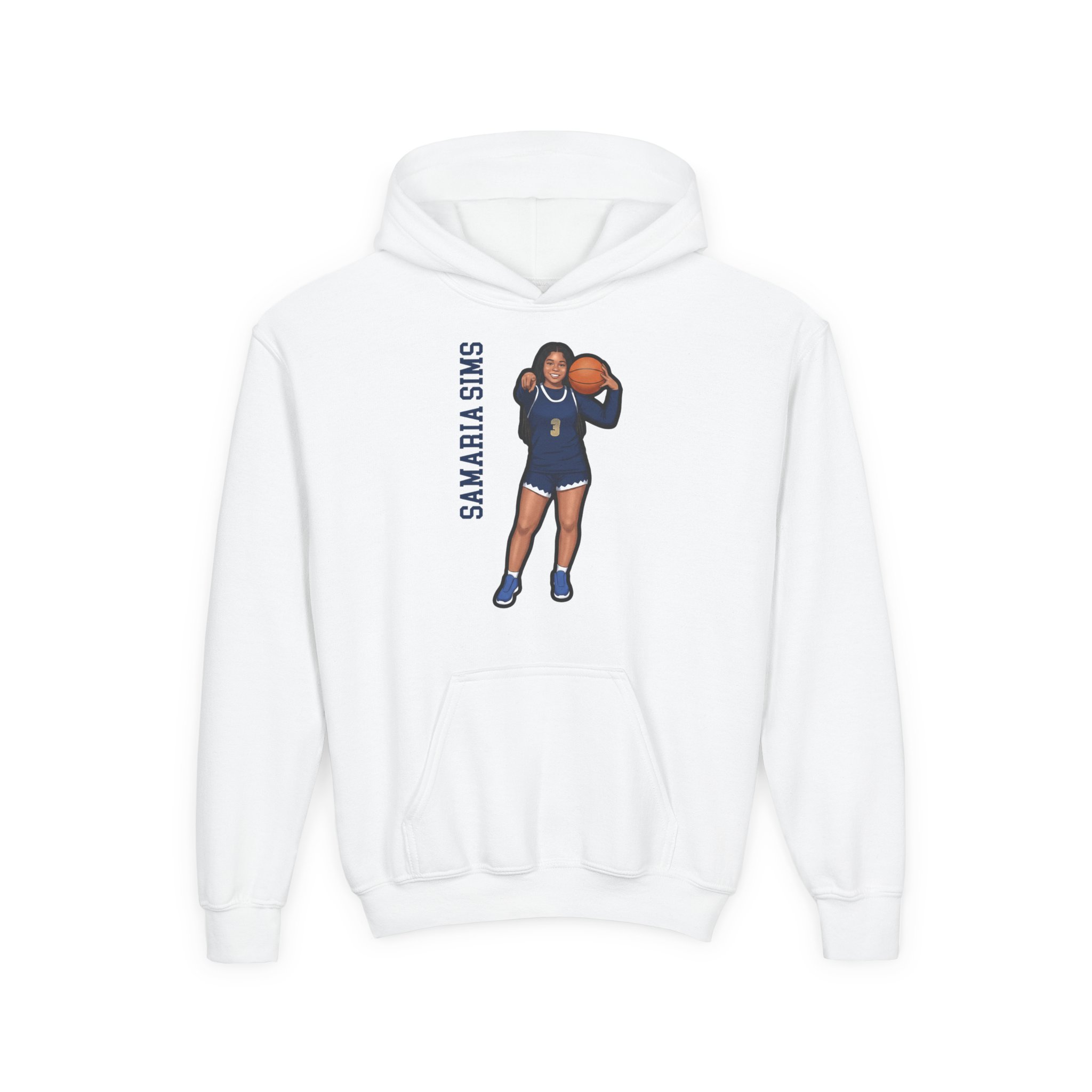 Youth Hoodie — character_name_vertical in White