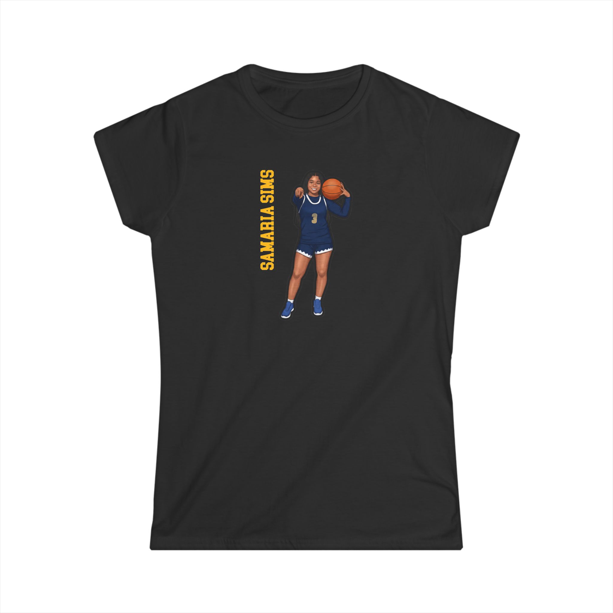 Women's Softstyle Tee — character_name_vertical in Black