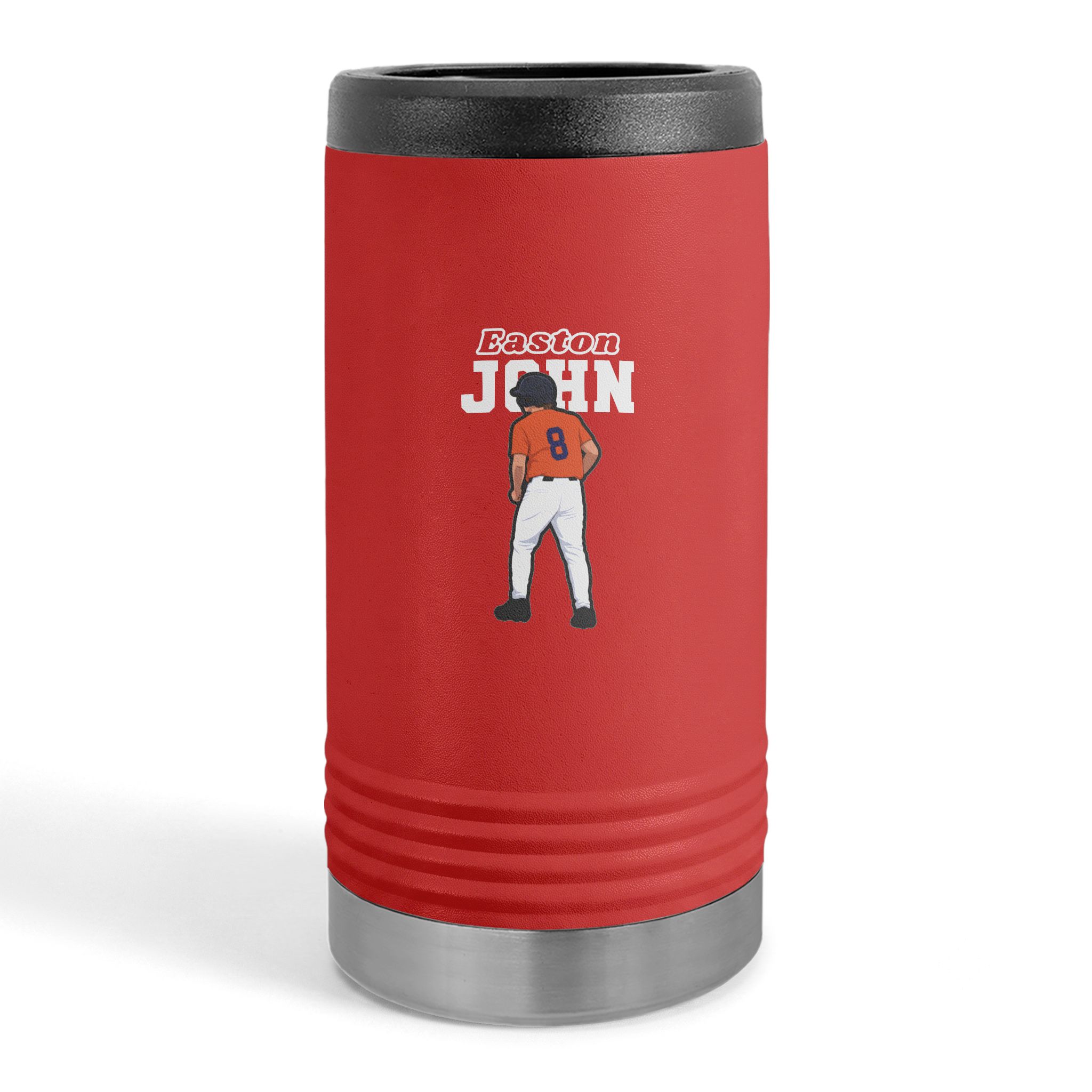 Slim Stainless Can Cooler — character_name_arch in Red
