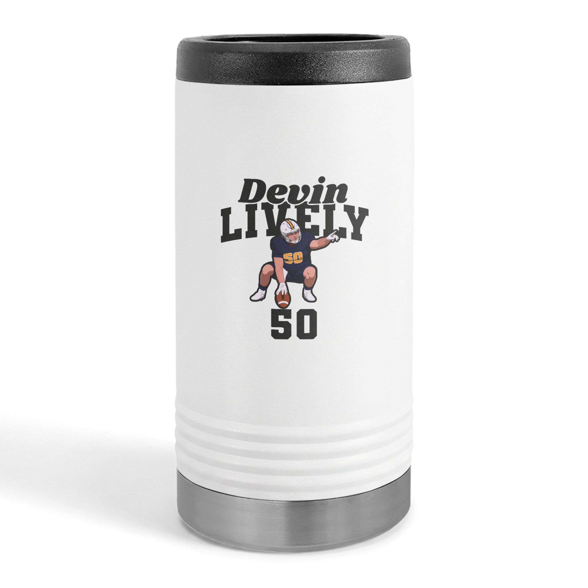 Slim Stainless Can Cooler — character_signature_arch in White