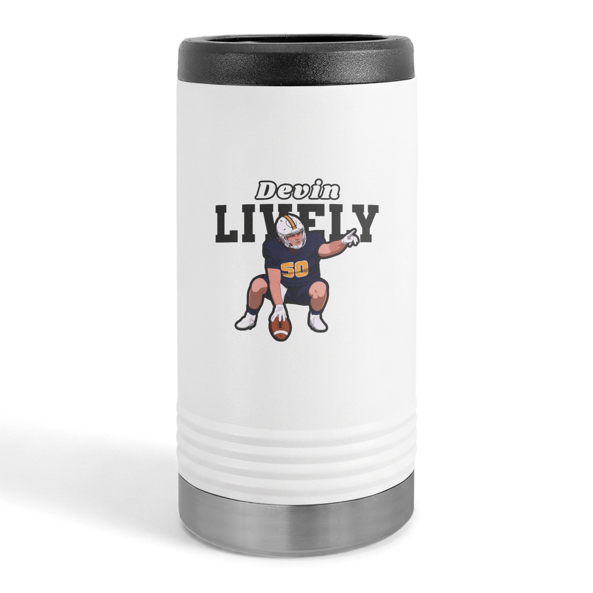 Slim Stainless Can Cooler — character_name_arch in White