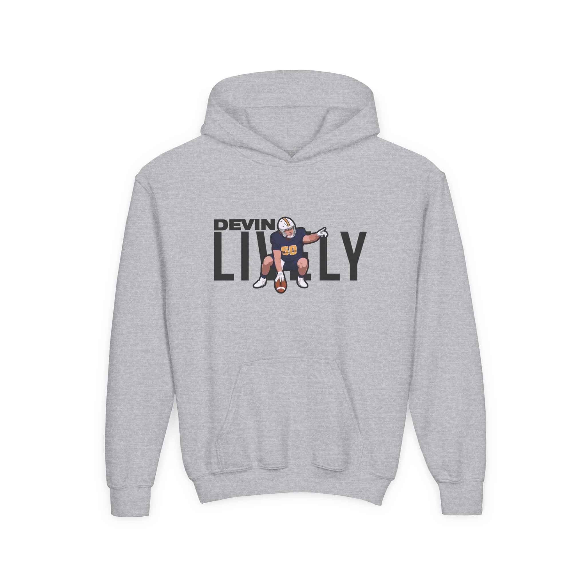Youth Hoodie — character_player_name in Grey