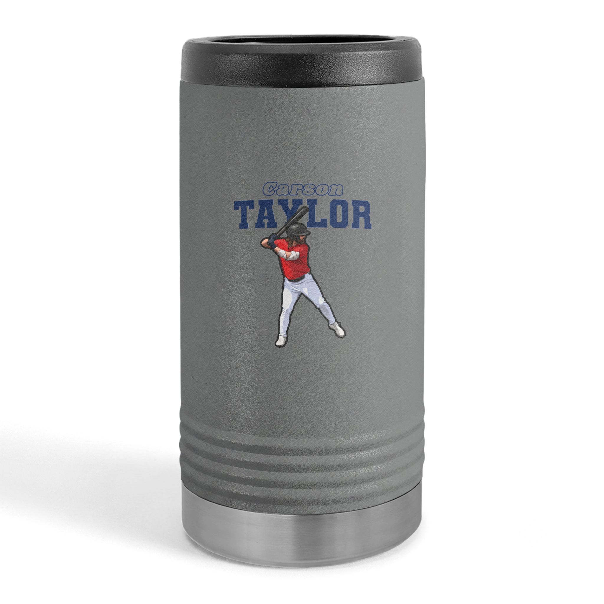 Slim Stainless Can Cooler — character_name_arch in Grey