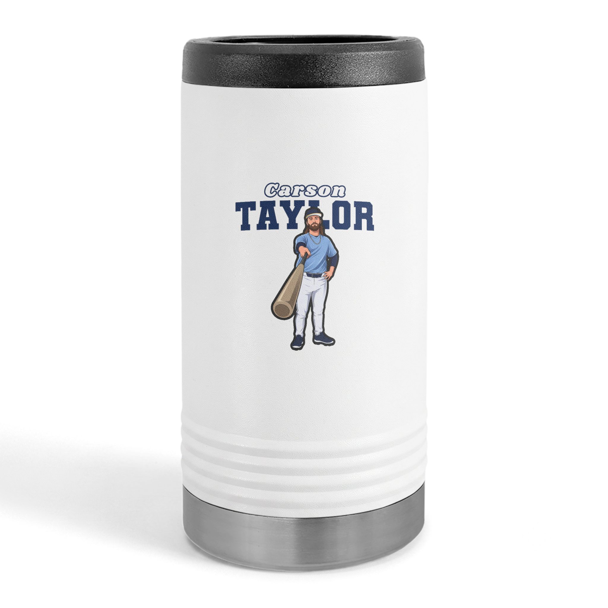 Slim Stainless Can Cooler — character_name_arch in White