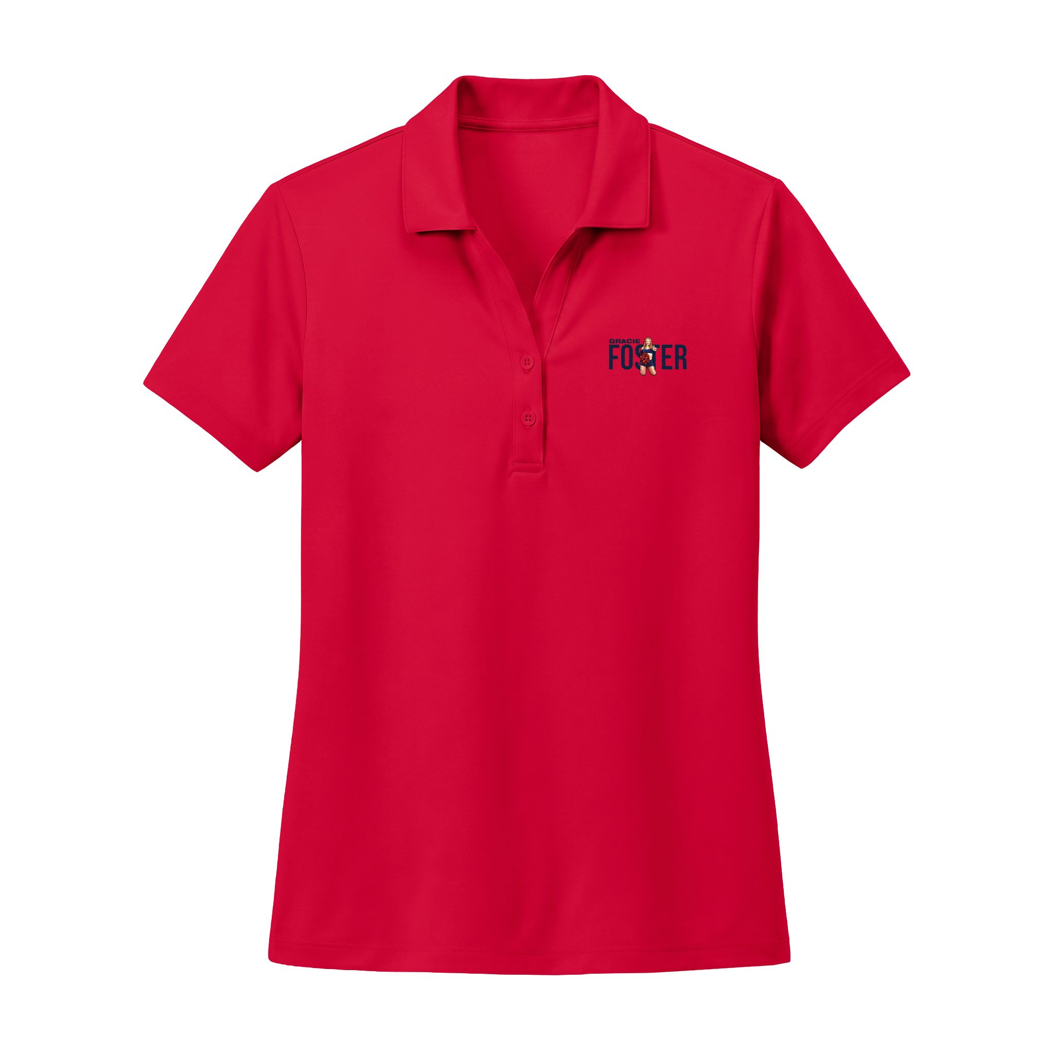 Women's Polo — character_player_name in Red