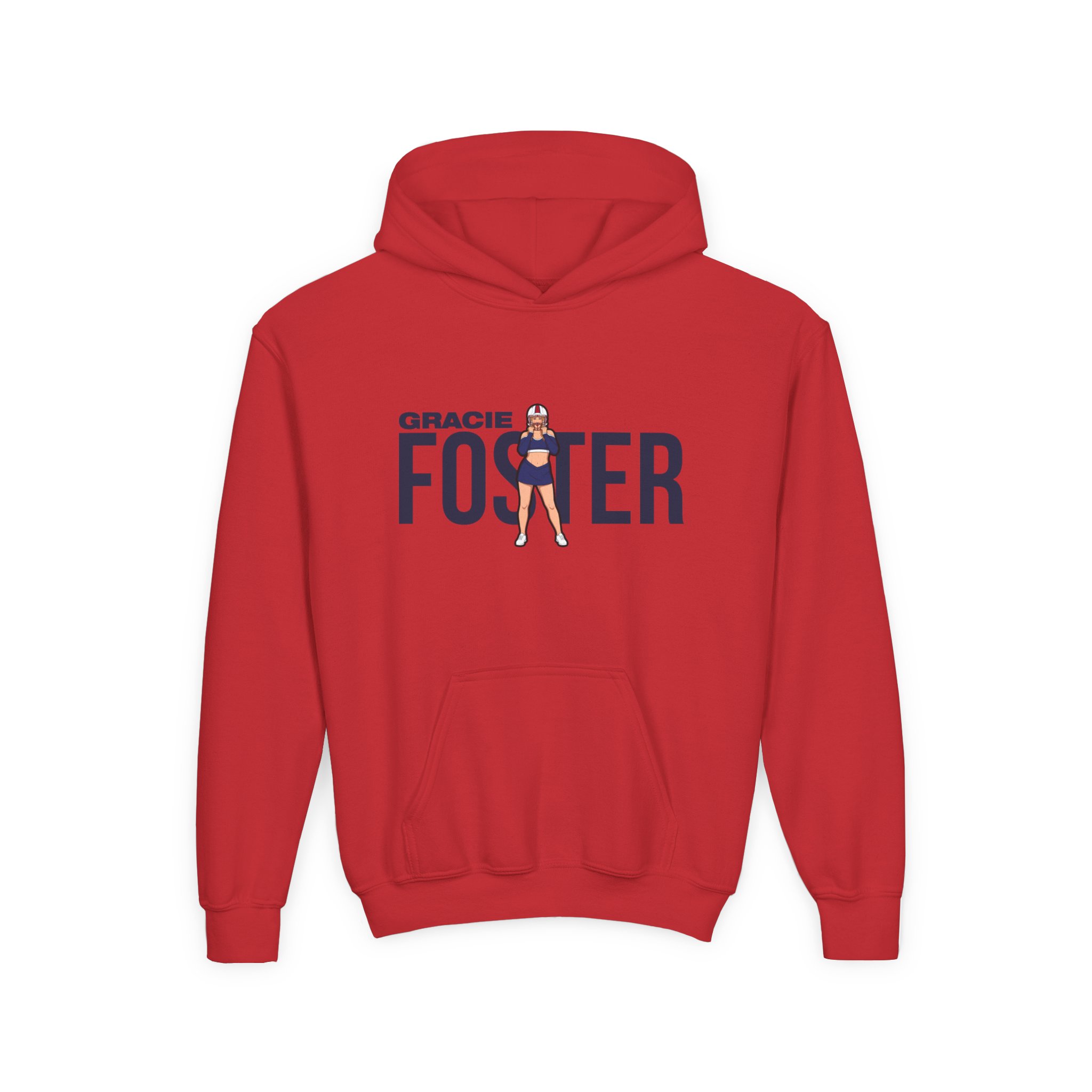 Youth Hoodie — character_player_name in Red