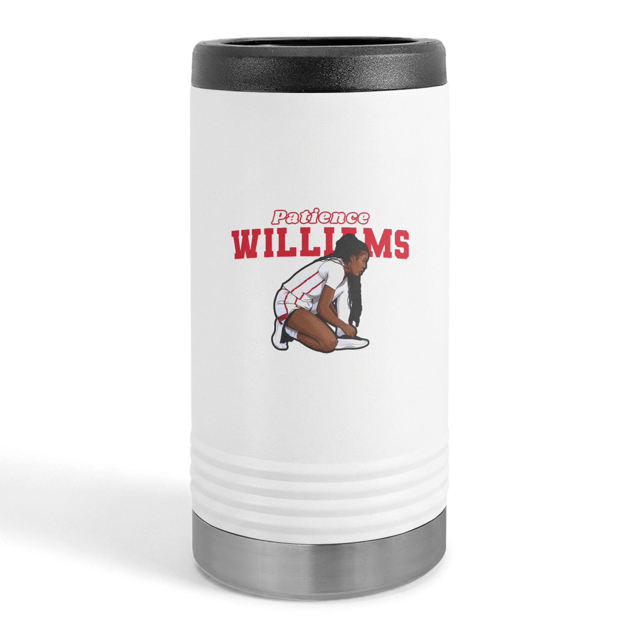 Slim Stainless Can Cooler — character_name_arch in White