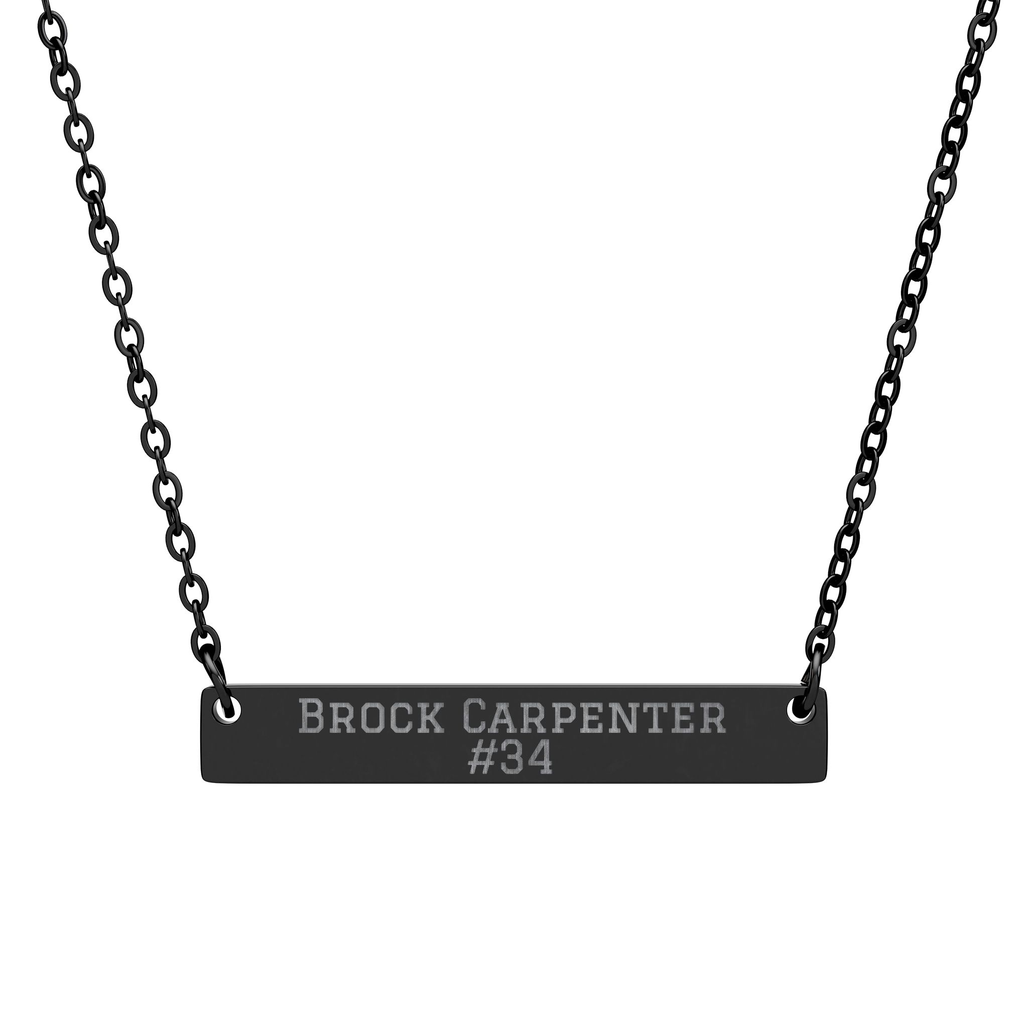 Engraved Bar Necklace — Name & Number in Black