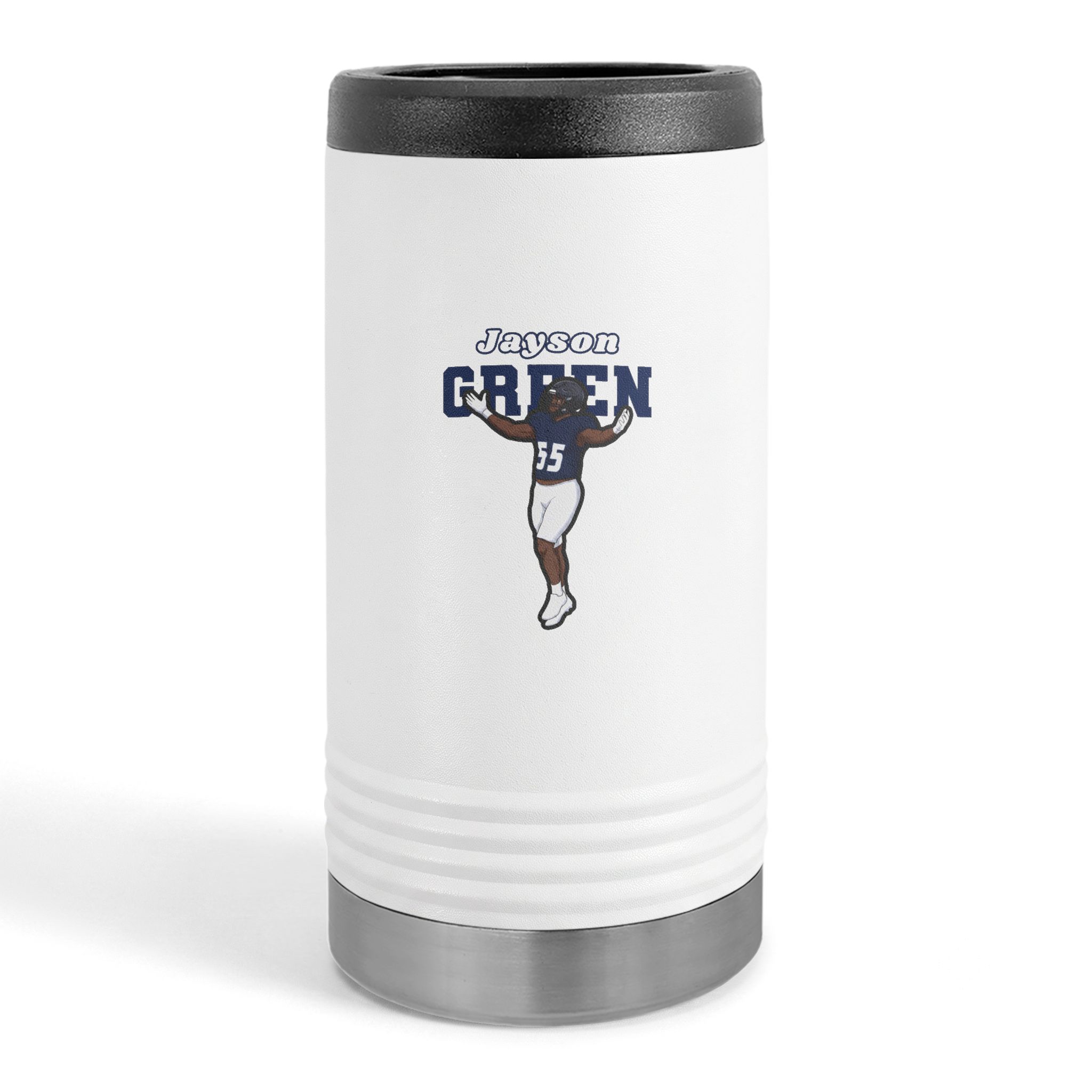 Slim Stainless Can Cooler — character_name_arch in White