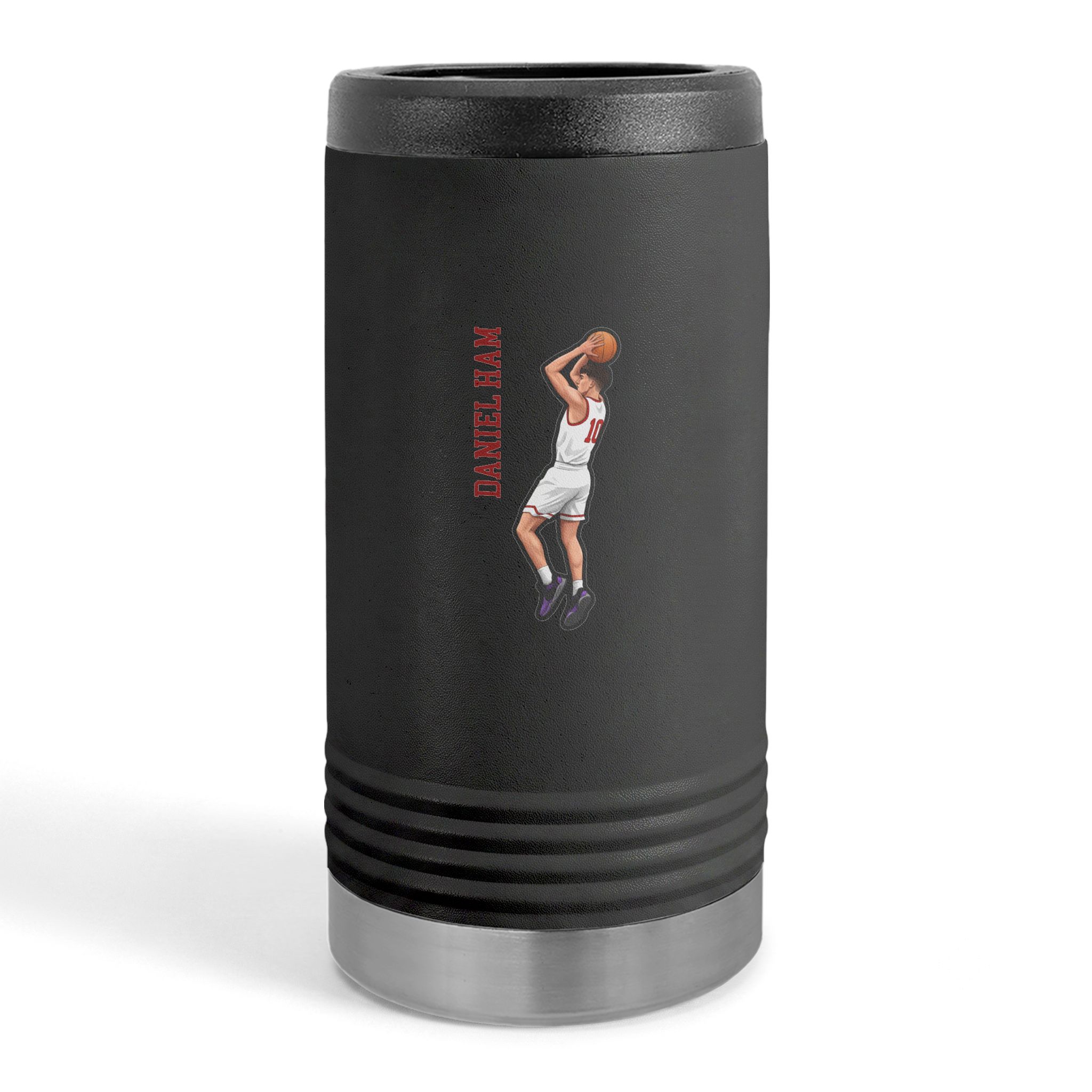 Slim Stainless Can Cooler — character_name_vertical in Black