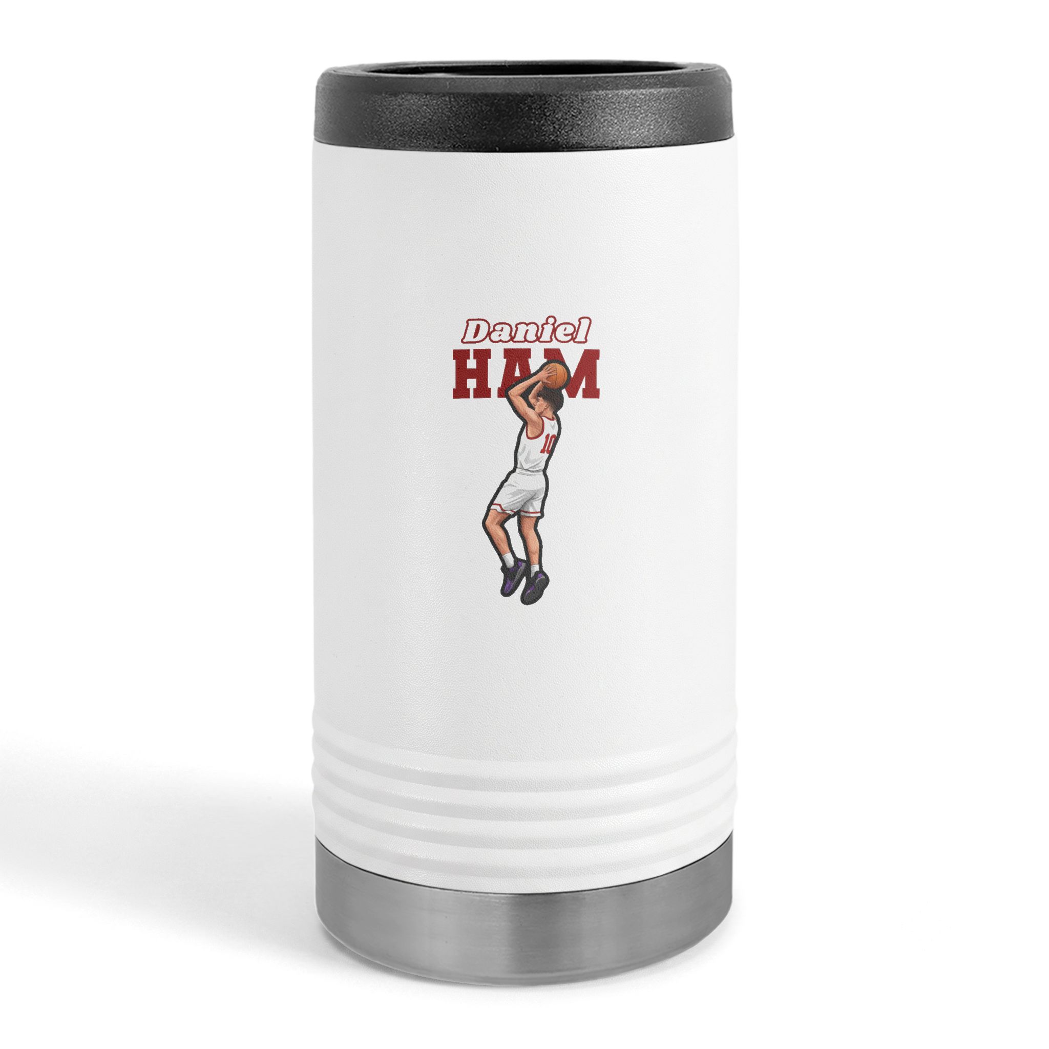 Slim Stainless Can Cooler — character_name_arch in White