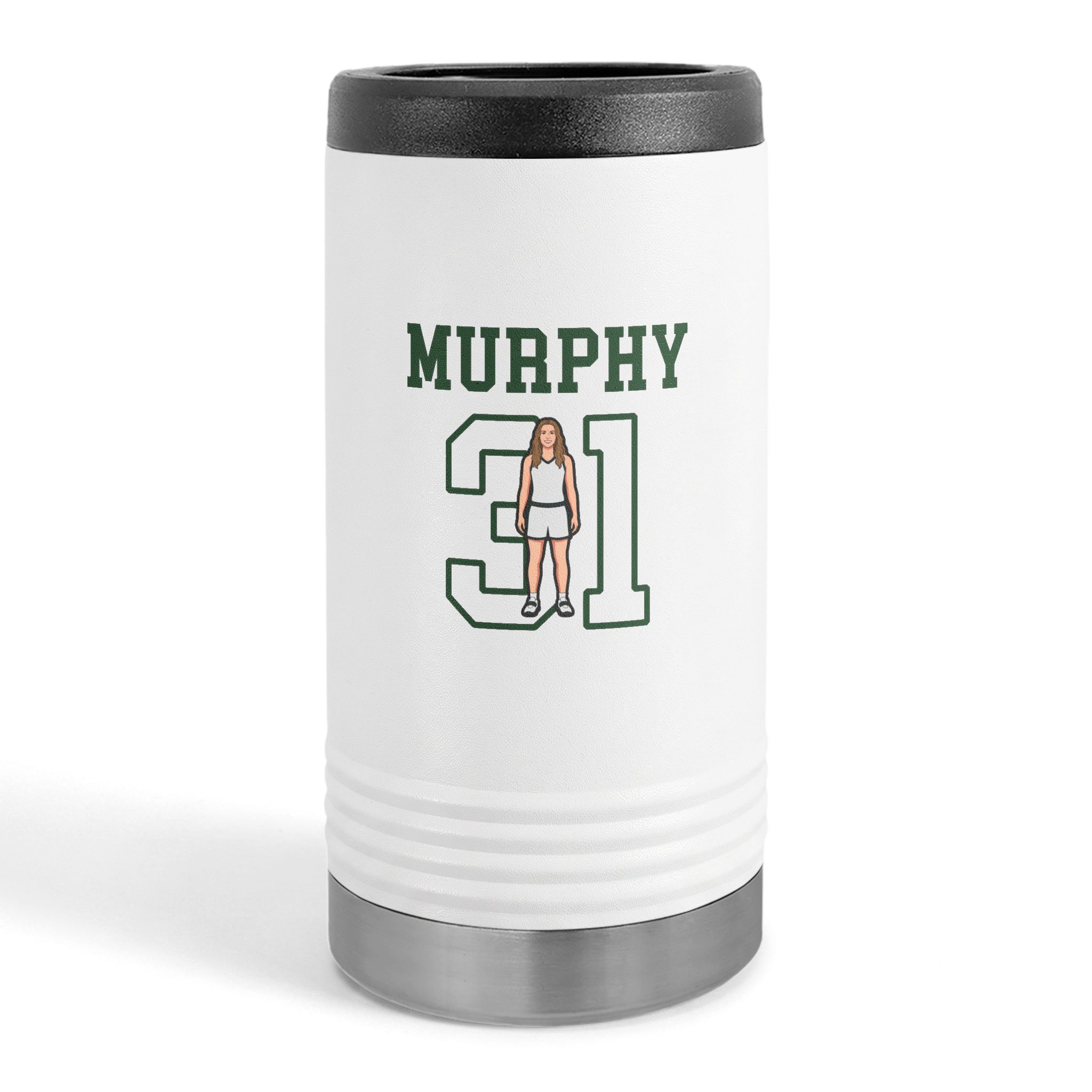 Slim Stainless Can Cooler — character_shirsey in White