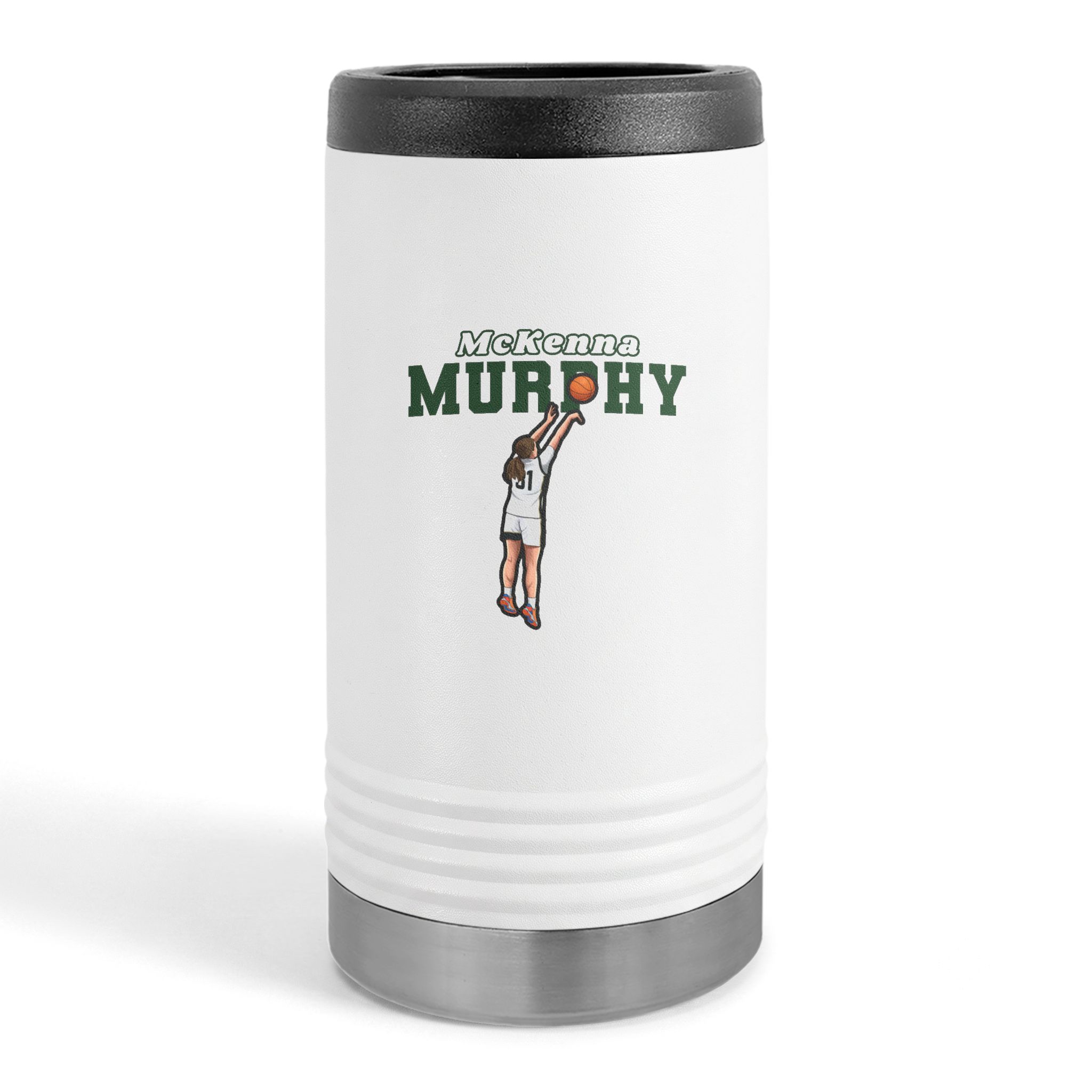 Slim Stainless Can Cooler — character_name_arch in White